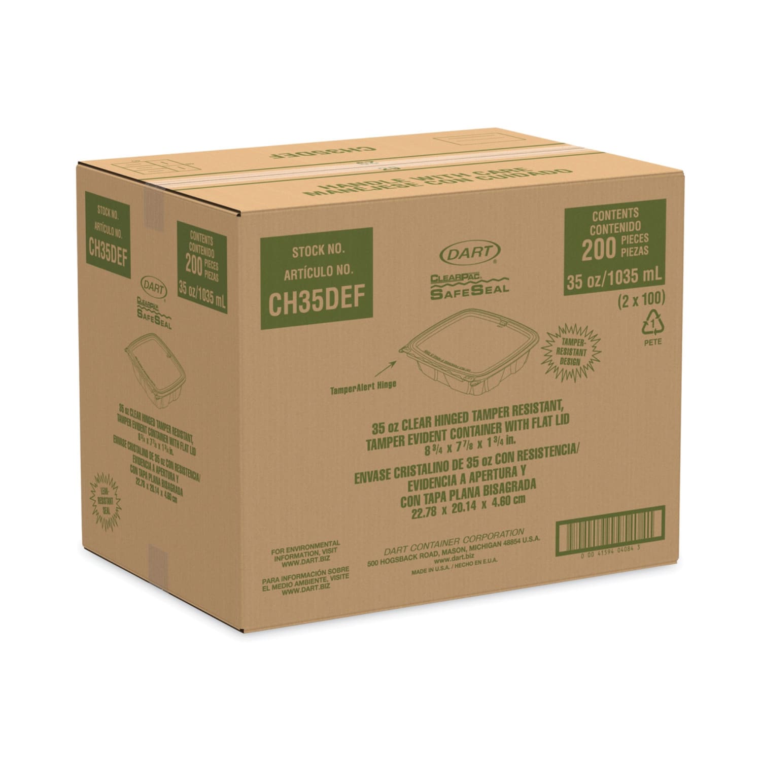 Dart ClearPac SafeSeal Tamper-Resistant Containers, Flat Lid, 35 Oz, 1-13/16inHx7-15/16inWx8-13/16inD, Clear, 100 Containers Per Bag - Image 3