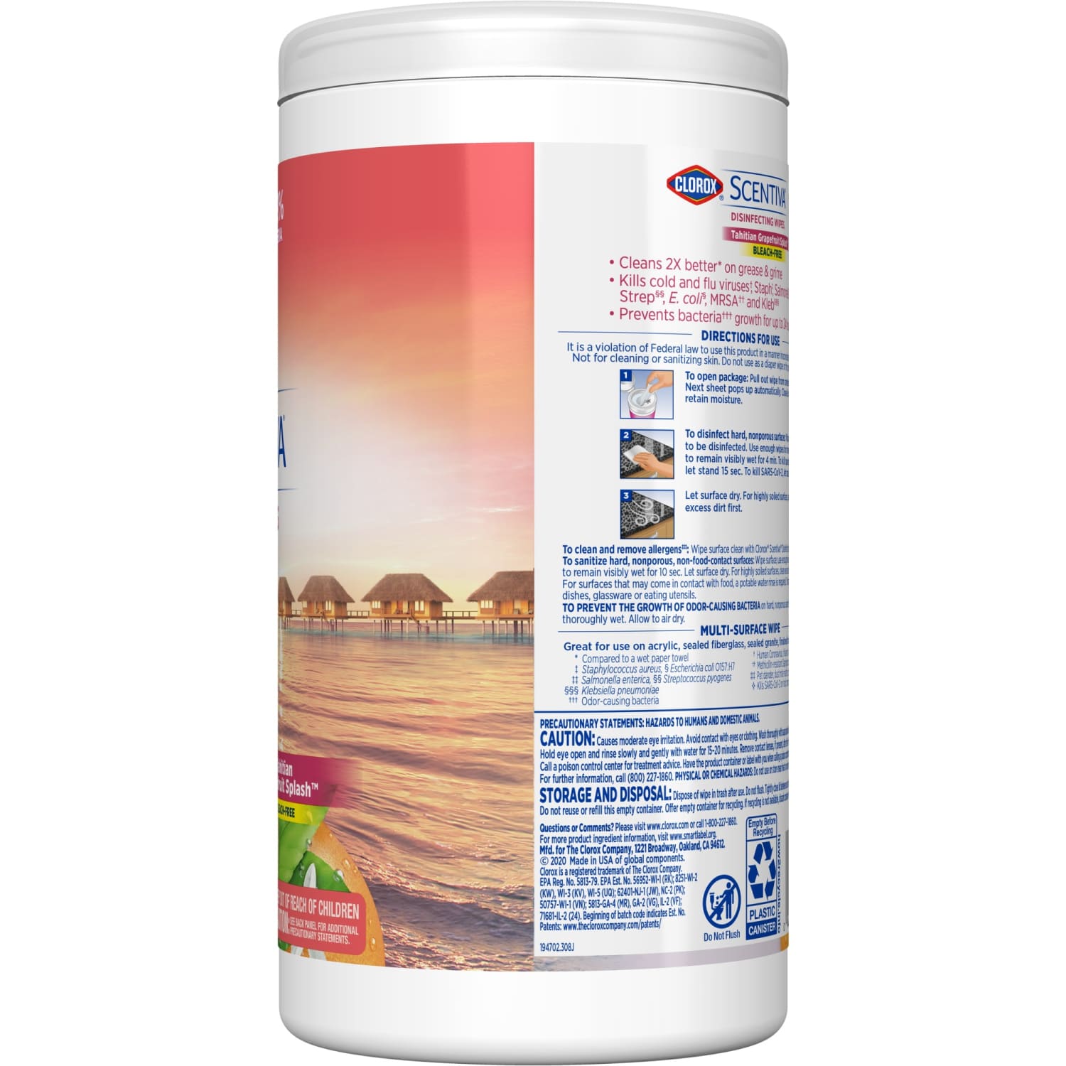 Clorox Scentiva Bleach-Free Cleaning Wipes, Grapefruit & Orange Blossom, 7in x 7-1/4in, Canister Of 75 Wipes - Image 5