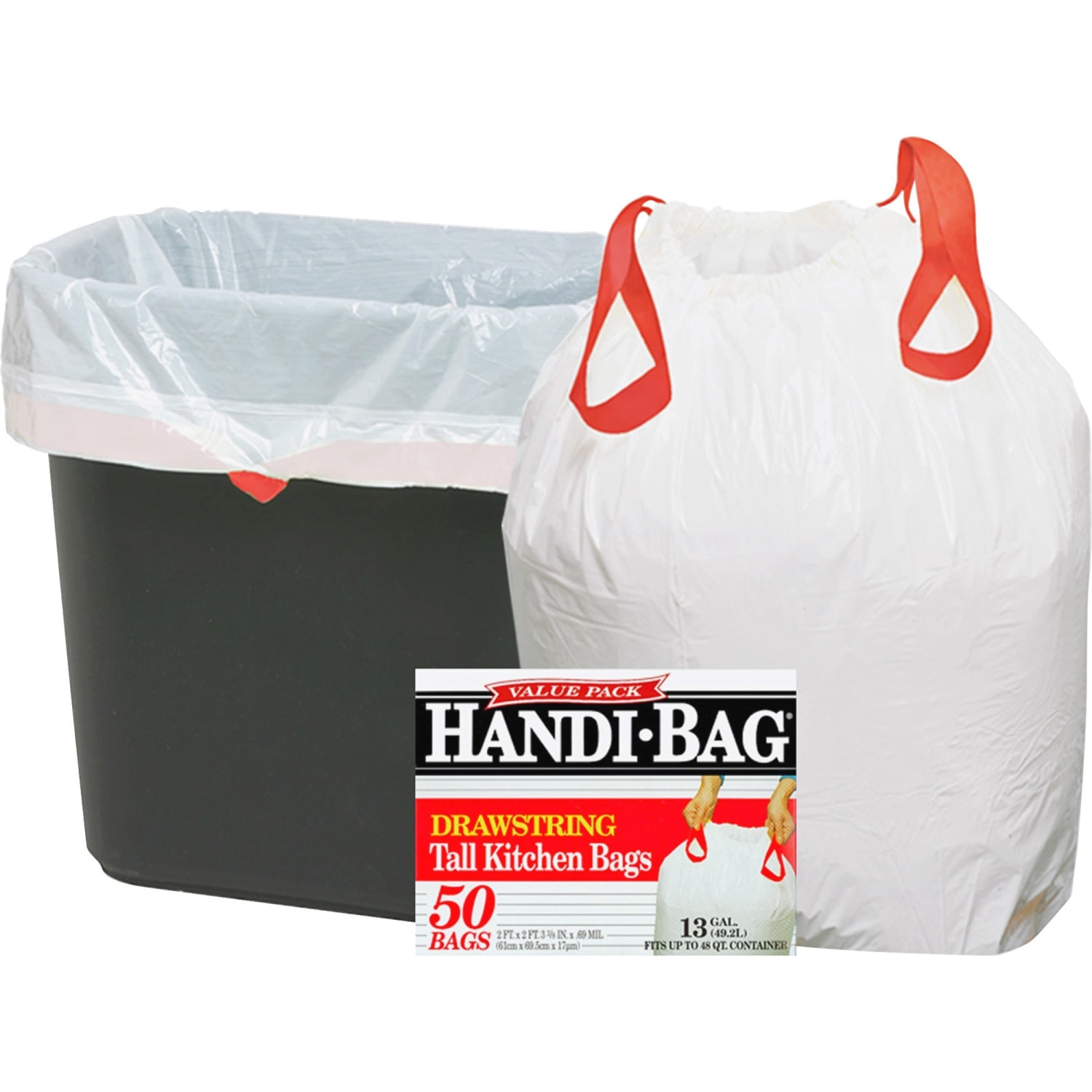 Berry Handi-Bag Drawstring Tall Kitchen Bags, Small Size, 13 gal Capacity, 24inx 27in, 0.69 mil (18 Micron) Thickness, 300 Count - HAB6DK50NCT