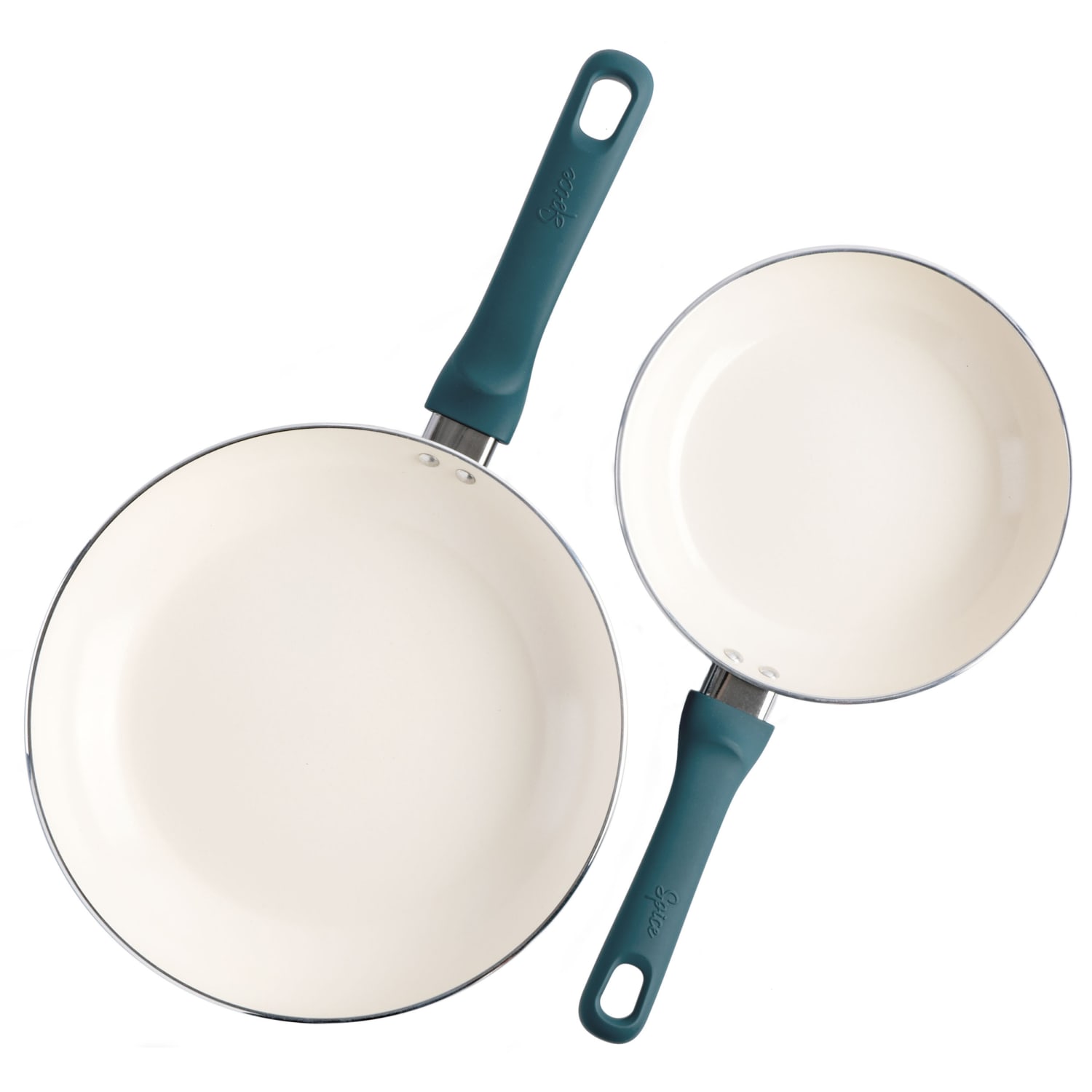 Spice by Tia Mowry Savory Saffron 2-Piece Ceramic Non-Stick Aluminum Frying Pan Set, Teal - Image 5