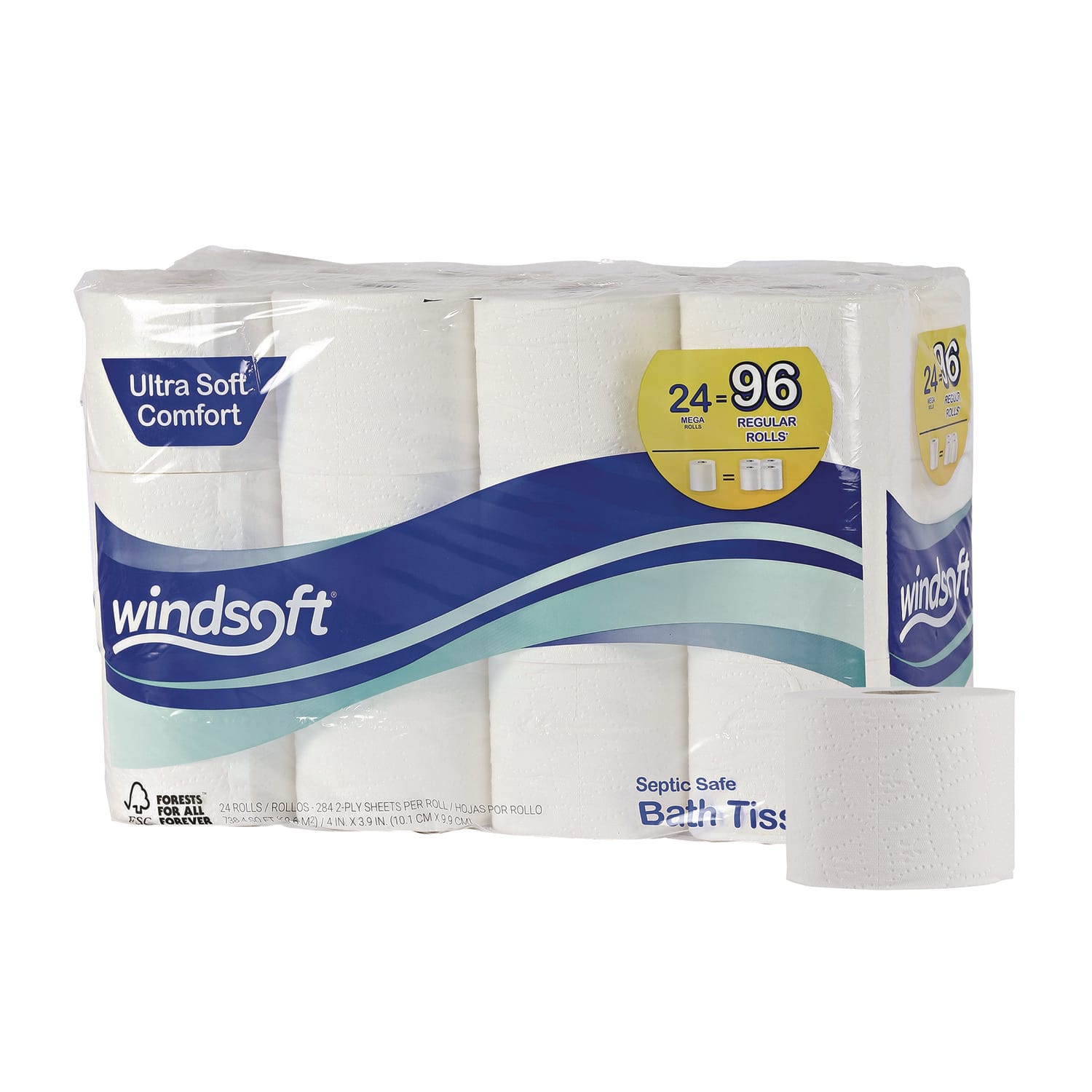 Windsoft Premium Bath Tissue, Septic Safe, 2-Ply, White, 284 Sheets/Roll, 24 Rolls/Carton