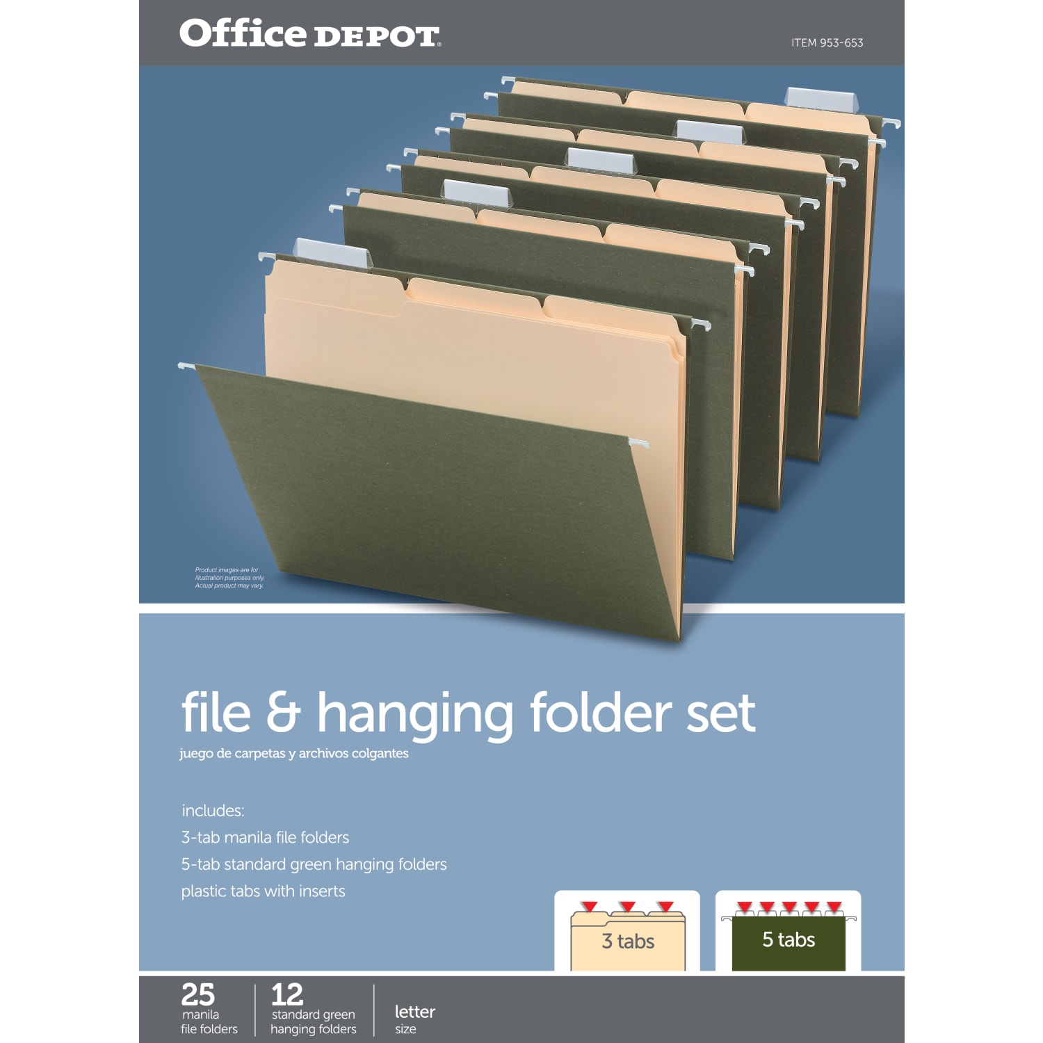 Office Depot Brand Hanging File Folder/File Folder Combo Kit, Letter Size (8-1/2in x 11in), 3/4in Expansion, 100% Recycled, Green - Image 3