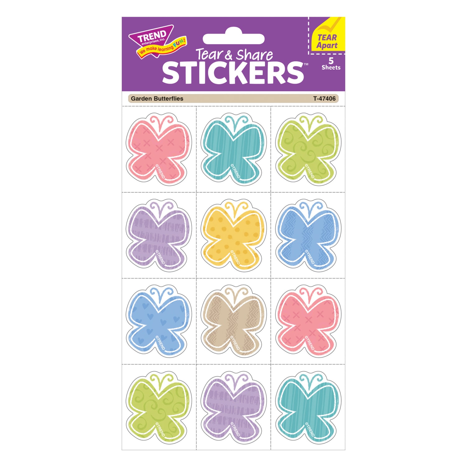 Trend Tear & Share Stickers, Garden Butterflies, 60 Stickers Per Pack, Set Of 6 Packs - Image 3