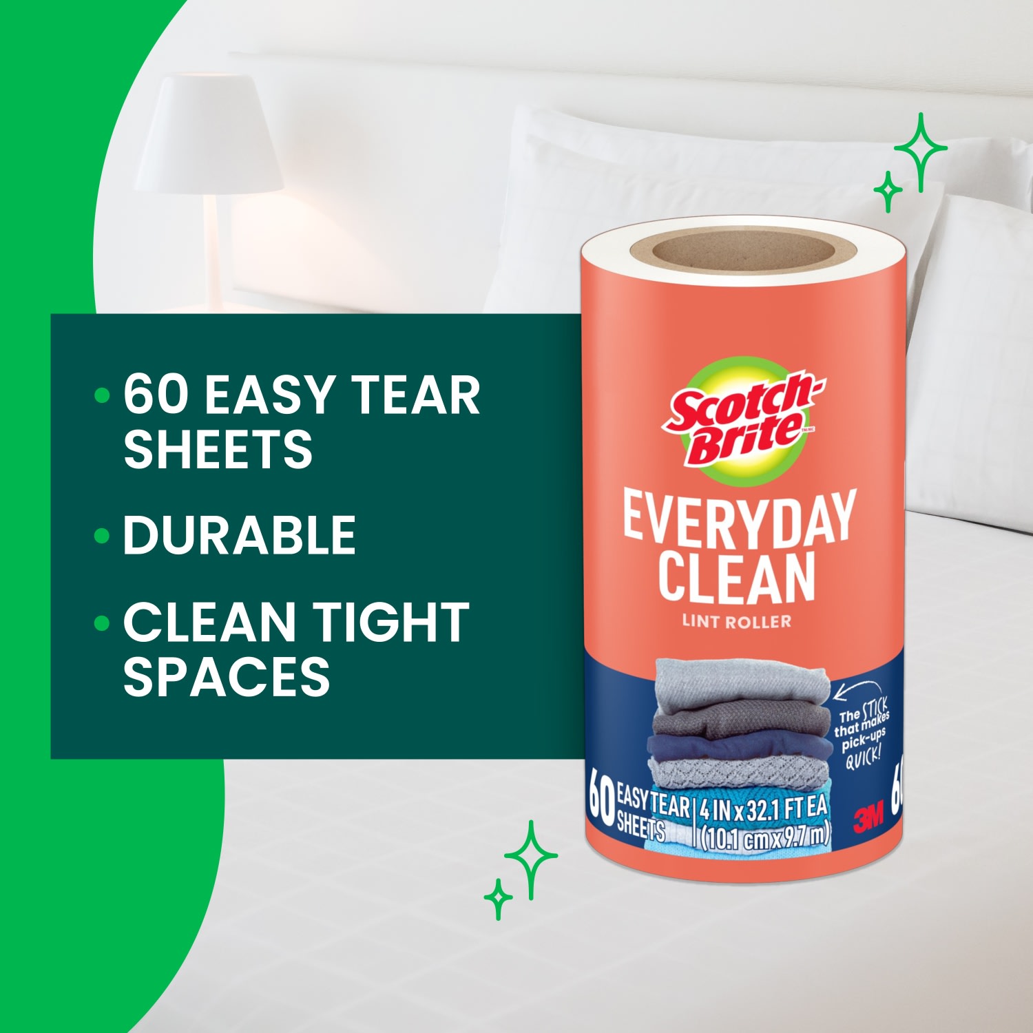 Scotch-Brite Everyday Clean Lint Roller Refills, 4 in, 12 Rollers, 60 Sheets/Roll, Versatile Lint Removers for Daily Cleaning, Clothes and Pet Hair - Image 4