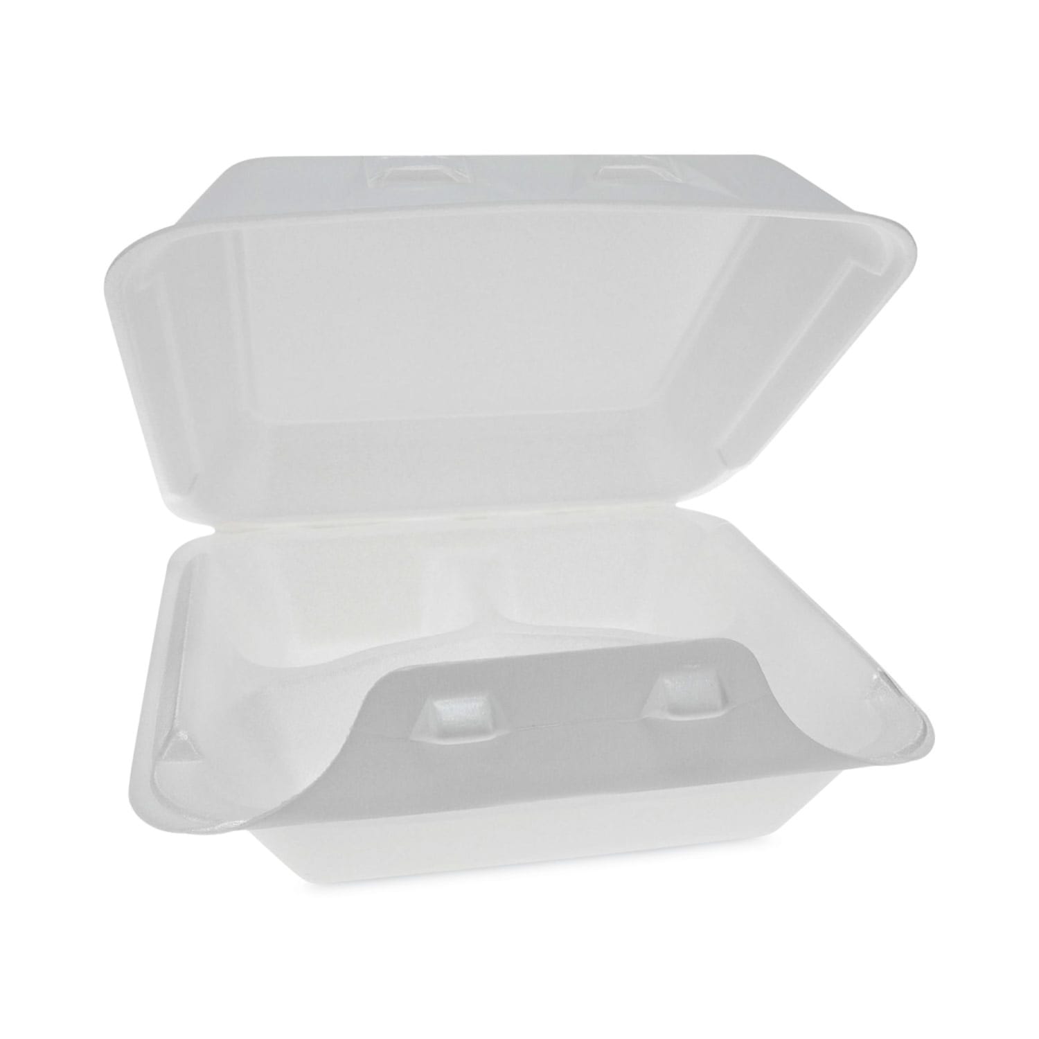 Pactiv Evergreen SmartLock Foam Hinged Lid Containers, Medium, 3-Compartment, 3inH x 8inW x 8-1/2inD, White, Carton Of 150 Containers - Image 3