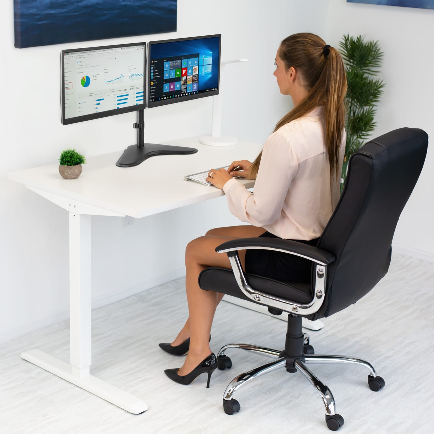 Mount-It! Dual Monitor Desk Stand for Screens Up to 32in, Black, MI-2781 - Image 6