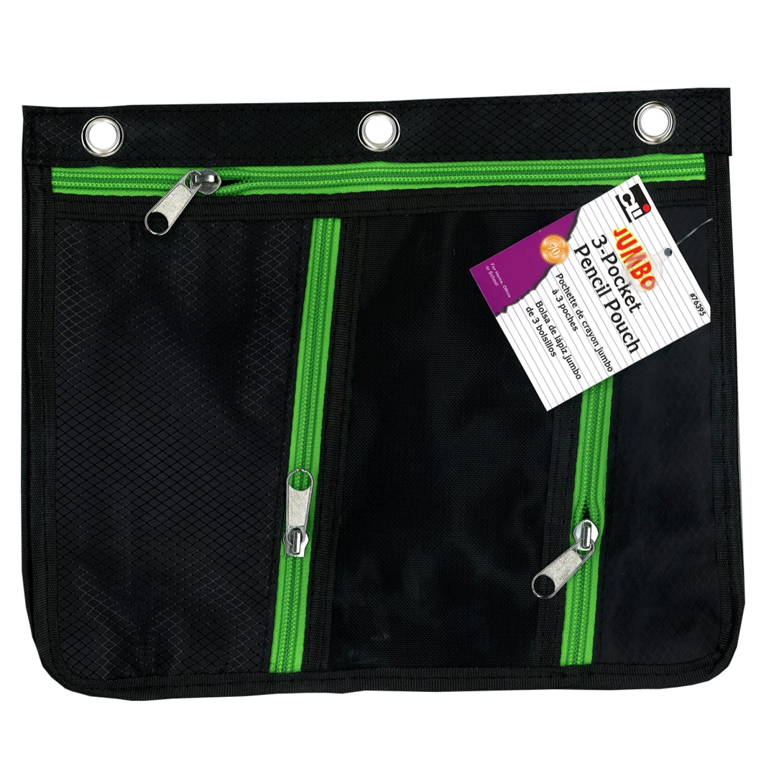 Charles Leonard 3-Pocket Expanding Pencil Pouches, 9-1/2inH x 11inW x 1inD, Assorted Colors, Pack Of 3 Pouches - Image 3