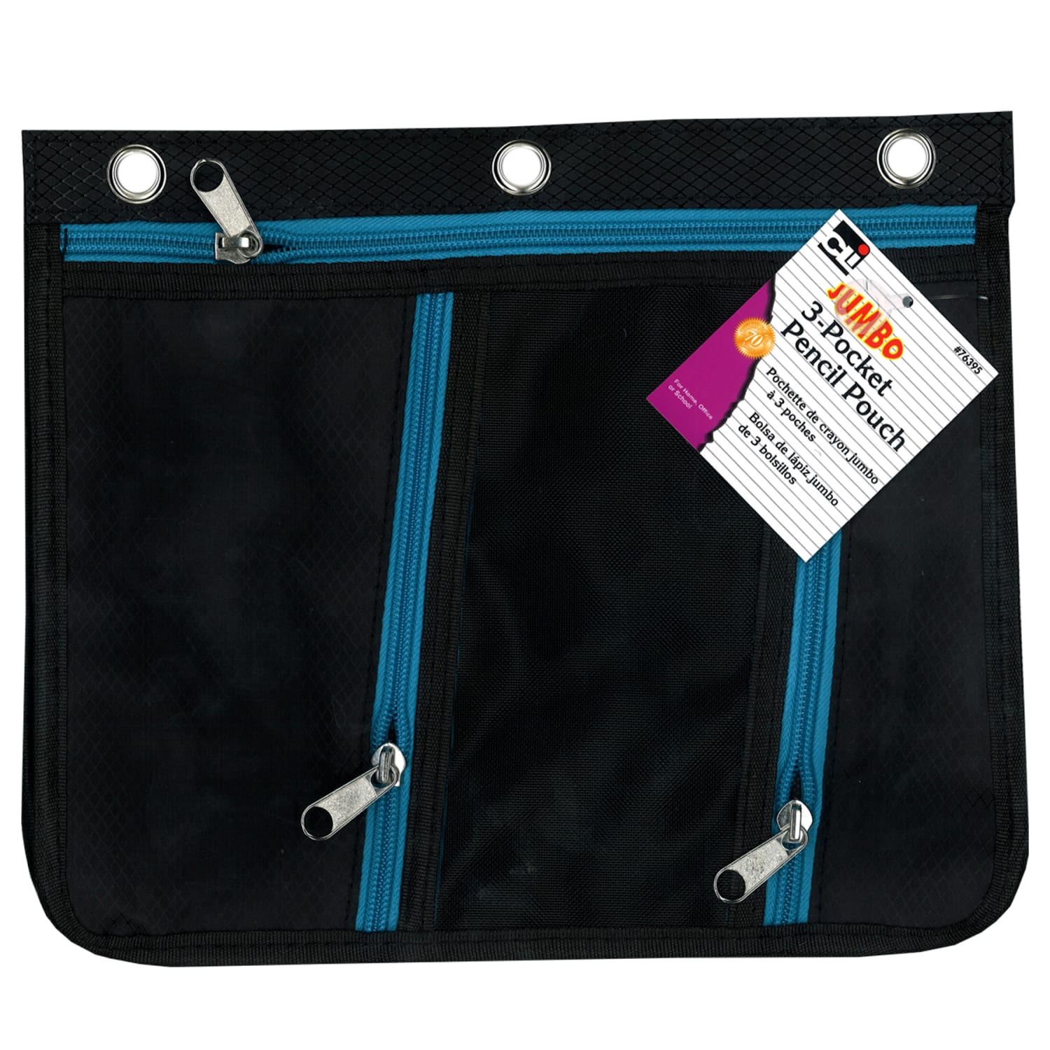 Charles Leonard 3-Pocket Expanding Pencil Pouches, 9-1/2inH x 11inW x 1inD, Assorted Colors, Pack Of 3 Pouches - Image 4