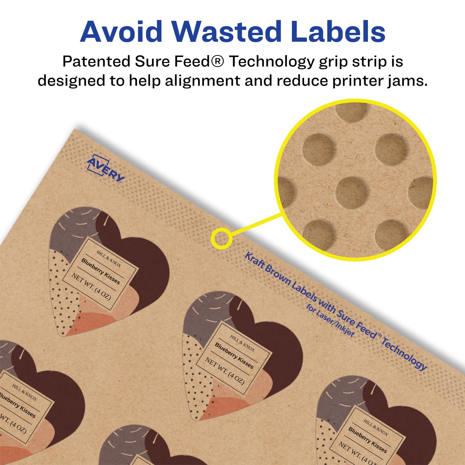 Avery Kraft Permanent Labels With Sure Feed, 94602-KMP50, Heart, 1-1/2in x 1-1/2in, Brown, Pack Of 1,000 - Image 5