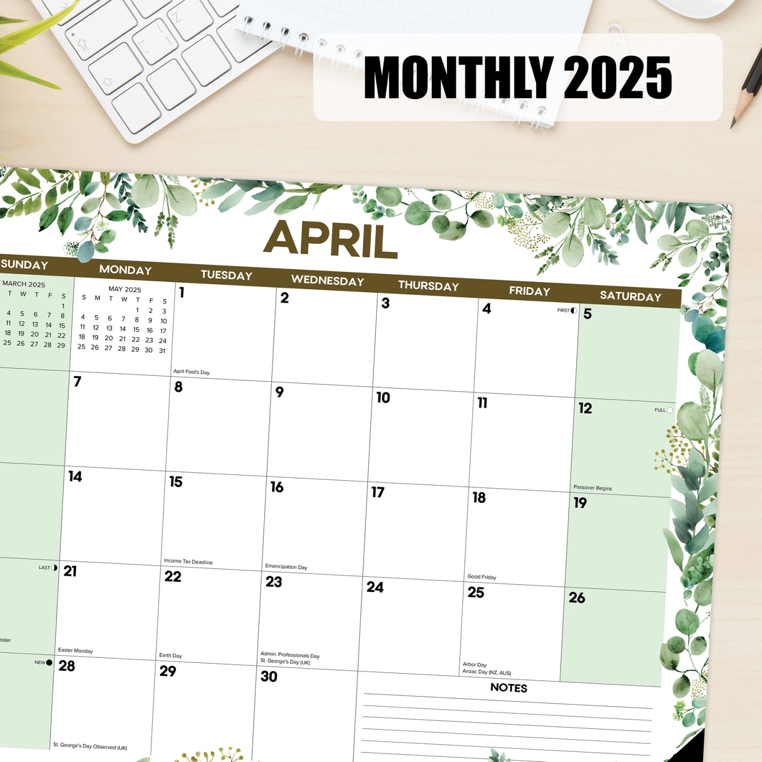 2025 Willow Creek Press Monthly Desk Pad Calendar, 22in x 17in, Eucalyptus, January 2025 To December 2025, 47910 - Image 4