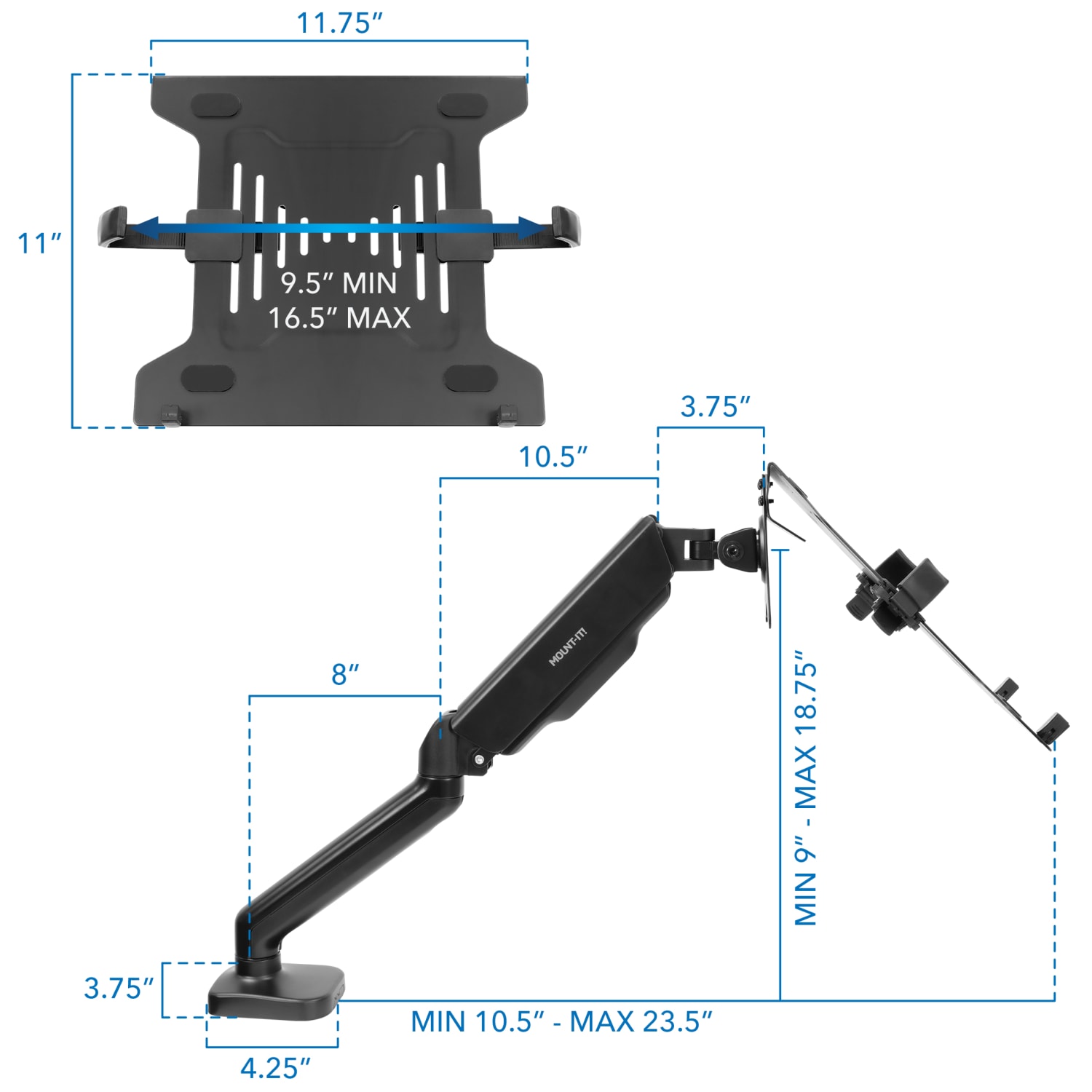 Mount-It! Height Adjustable Laptop Desk Mount, Black - Image 4