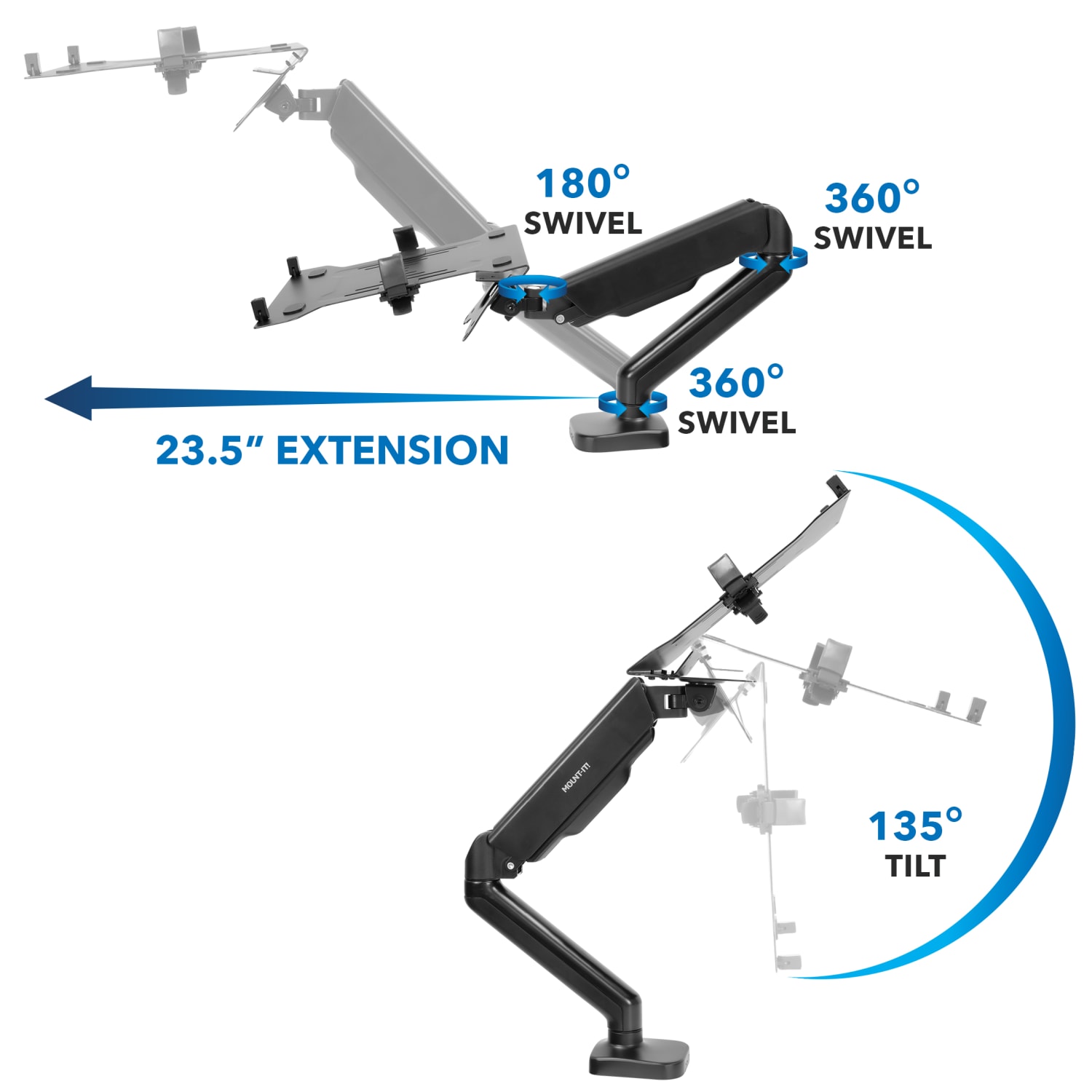 Mount-It! Height Adjustable Laptop Desk Mount, Black - Image 5
