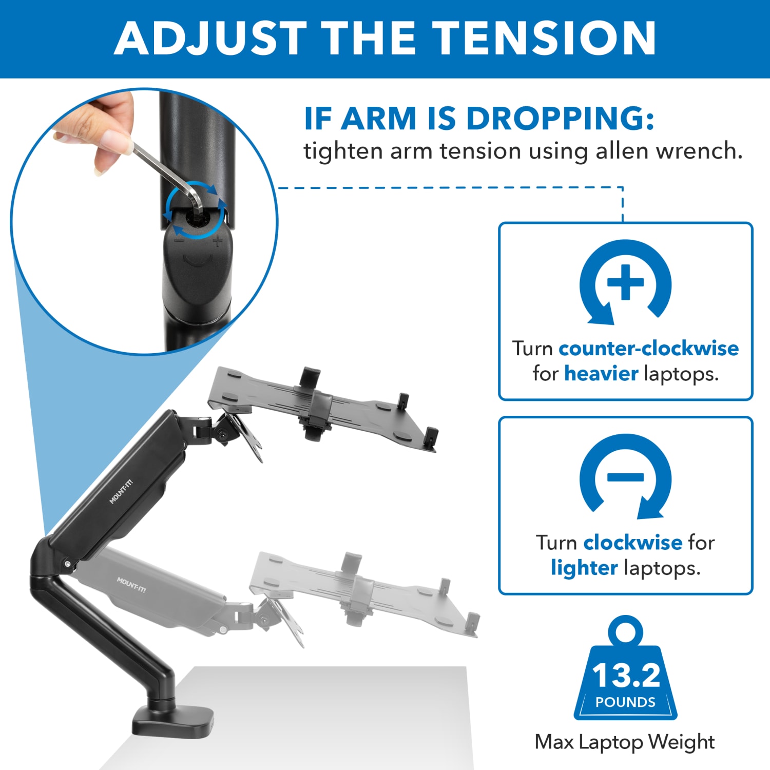 Mount-It! Height Adjustable Laptop Desk Mount, Black - Image 6