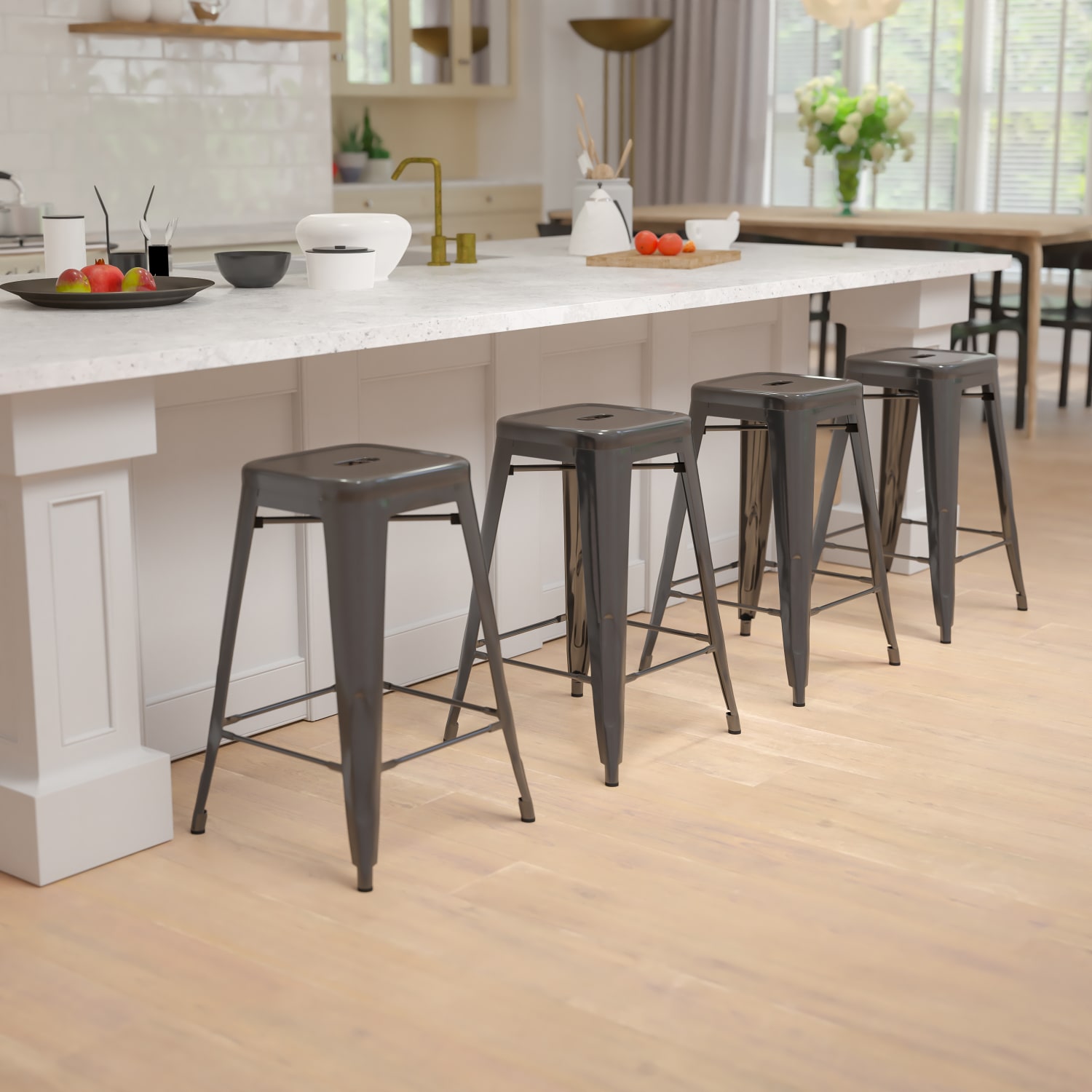 Flash Furniture 24in Metal Counter-Height Bar Stools, Set Of 4 Bar Stools, Black