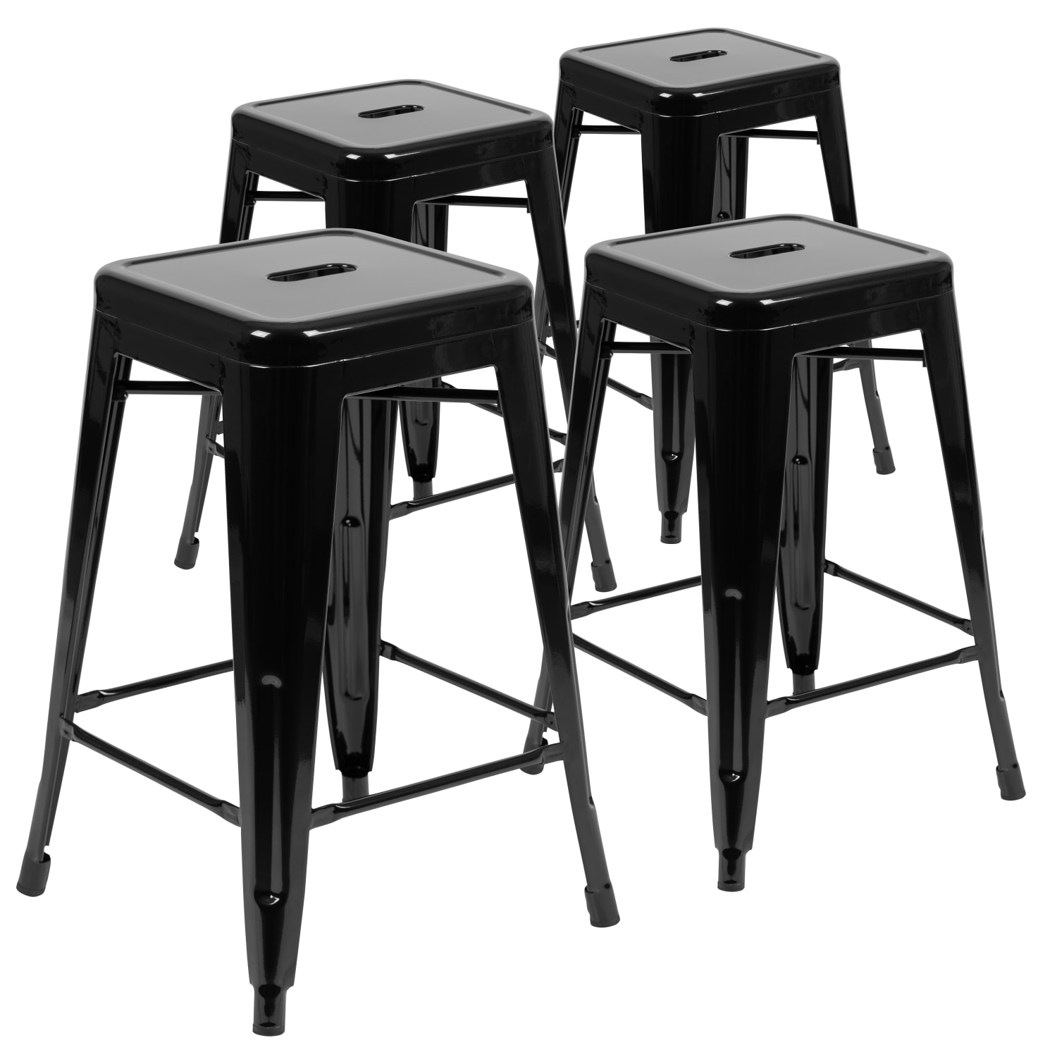 Flash Furniture 24in Metal Counter Height Bar Stools Set Of 4 Bar Stools Black PopularChairscom
