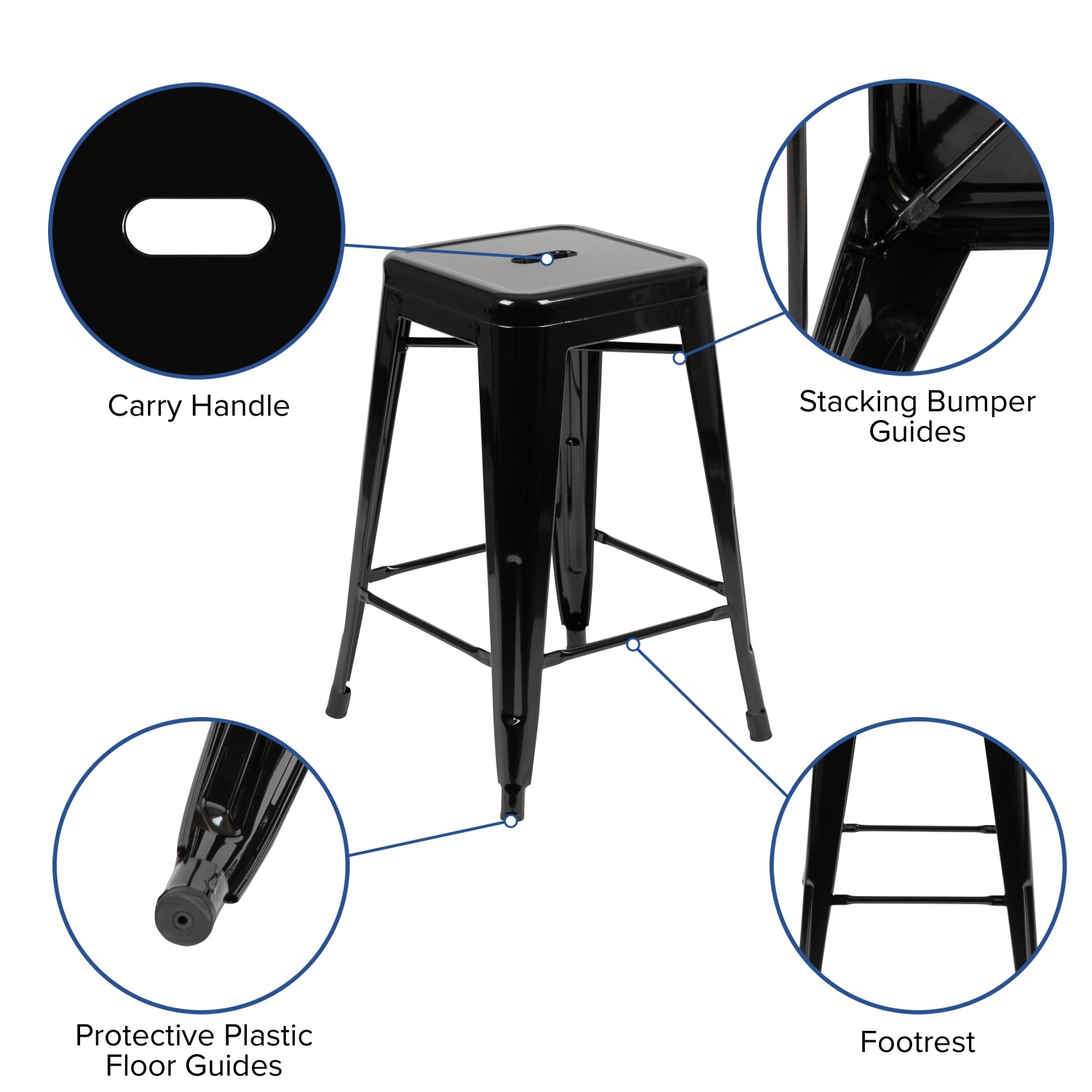 Flash Furniture 24in Metal Counter Height Bar Stools Set Of 4 Bar Stools Black PopularChairscom