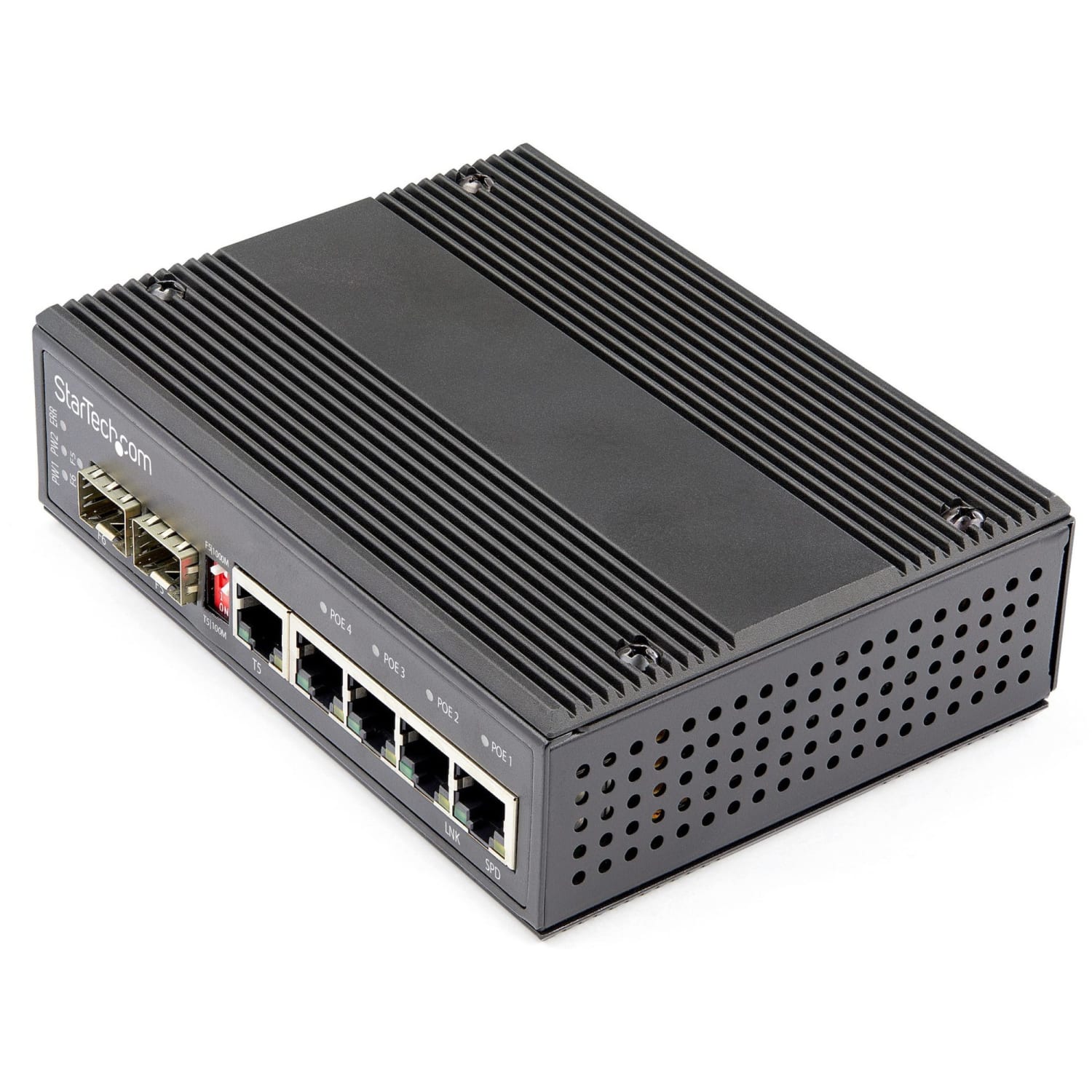 StarTech.com Industrial 5 Port Gigabit Ethernet Switch w/4 PoE RJ45 +2 SFP Slots 30W 802.3at PoE+ 1 - IES1G52UP12V