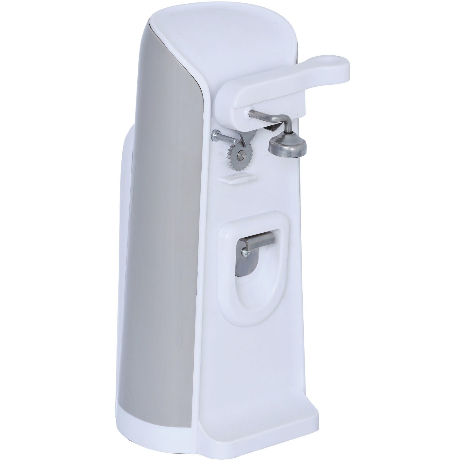 Brentwood J-30W Tall Electric Can Opener with Knife Sharpener & Bottle Opener, White
