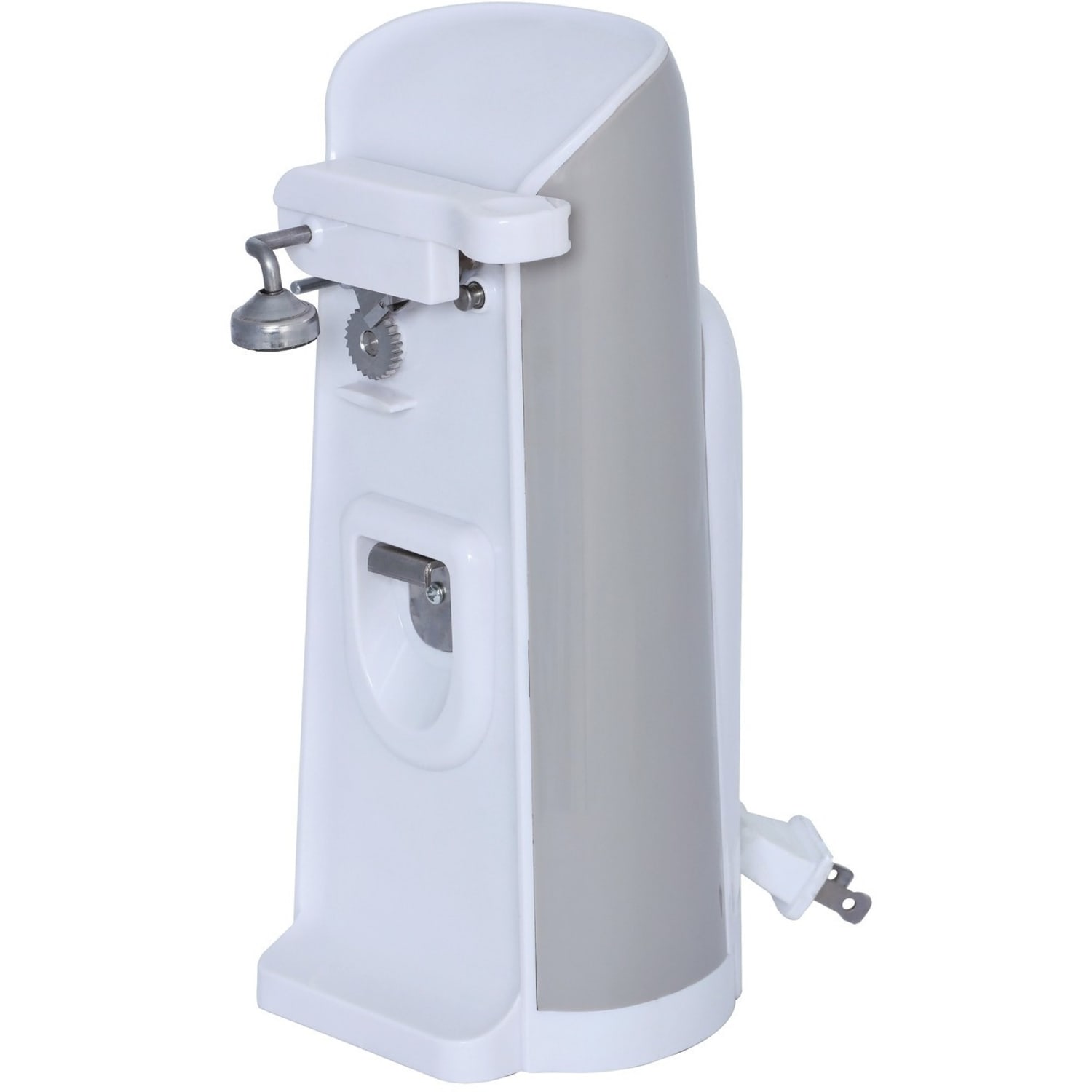 Brentwood J-30W Tall Electric Can Opener with Knife Sharpener & Bottle Opener, White - Knife Sharpener, Bottle Opener, Auto Shutoff, Cord Storage, Removable Lever - White, Gray - Image 4