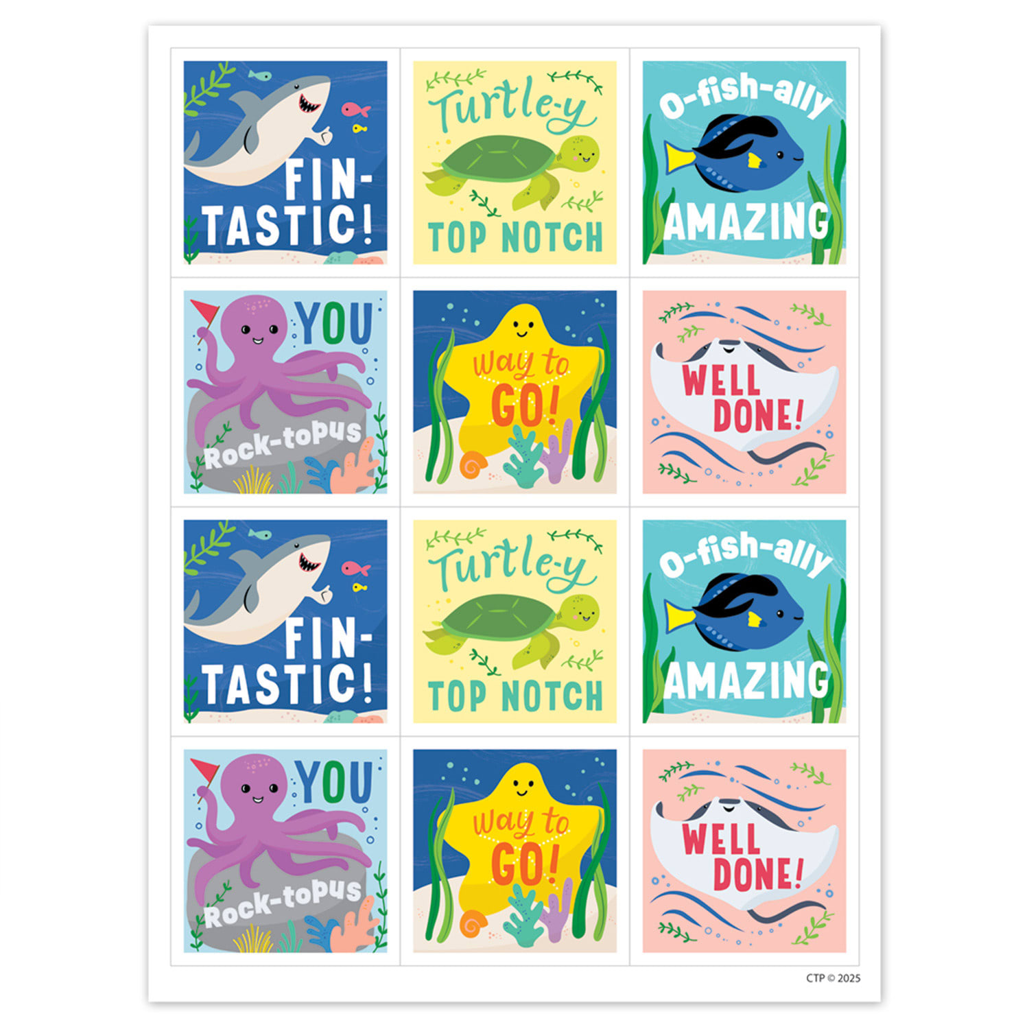 Creative Teaching Press Reward Stickers, Sea Friends, 60 Per Pack, Set Of 6 Packs - Image 3