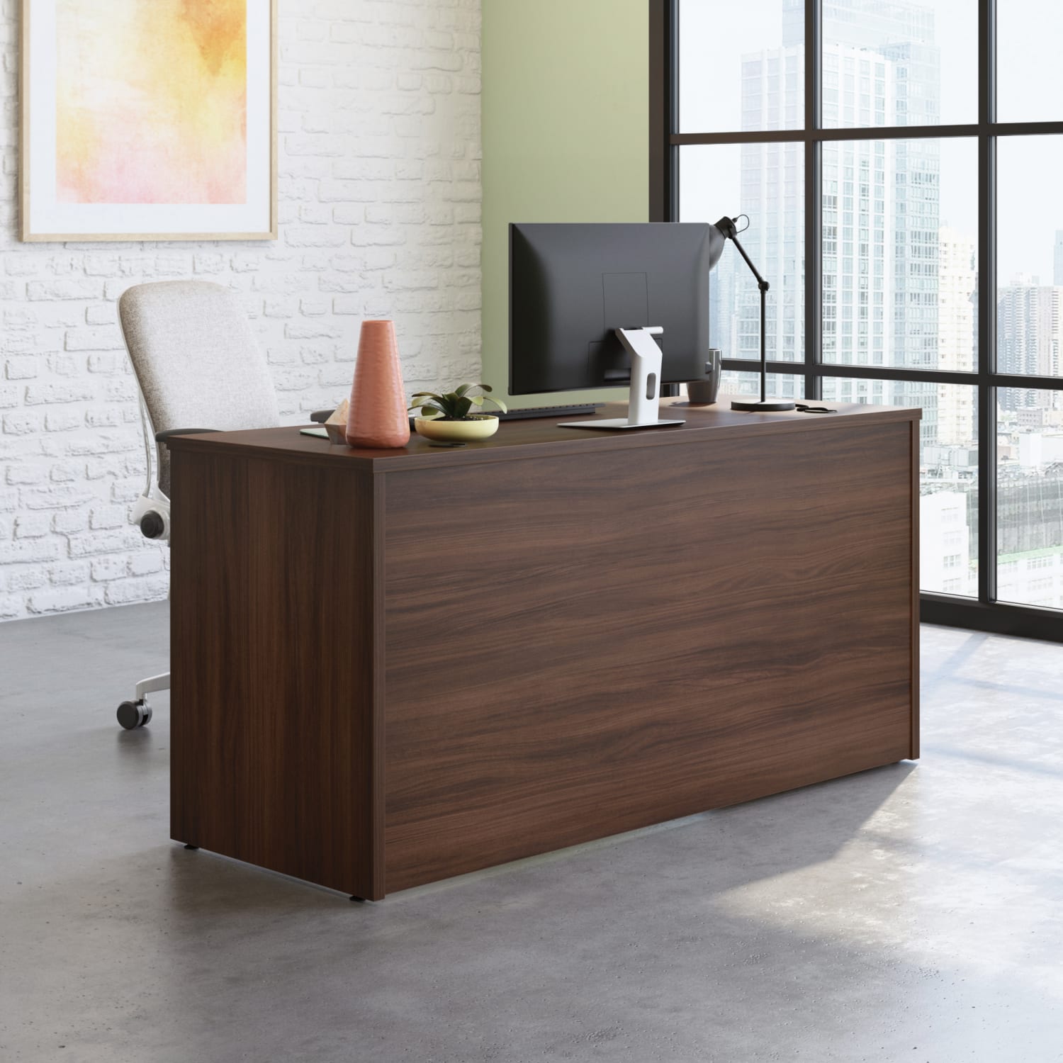 Sauder Affirm 60inW Computer Desk Shell, Noble Elm - Image 6