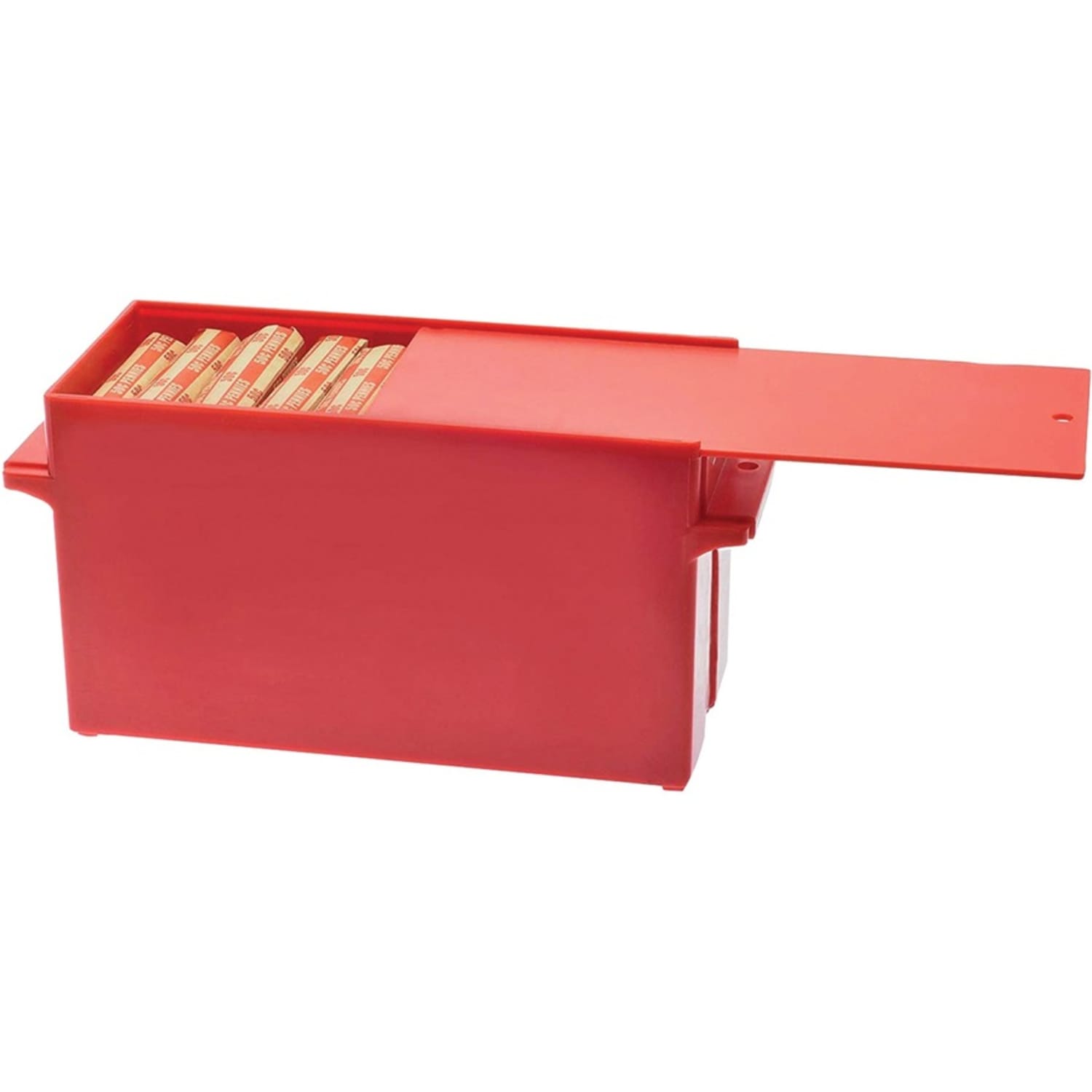 Nadex Coins AEX1-1016 Large Capacity Rolled Coin Storage Box (Pennies) - External Dimensions: 3.8in Length x 9.6in Width x 4.4in Height - 2500 x Coin - Padlock, Zipper Closure - Stackable - Red - For Coin, Transportation - Image 3