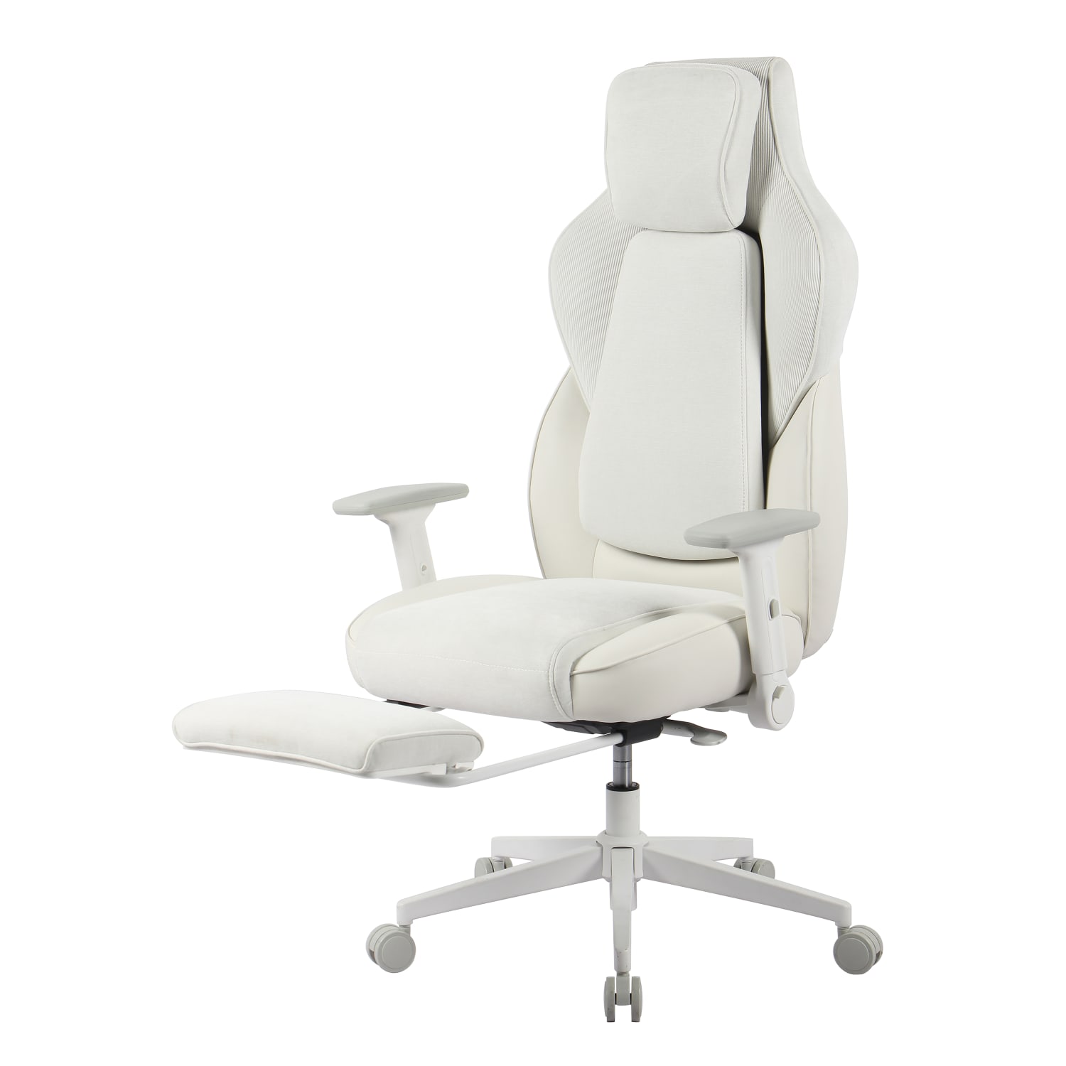 RS Gaming™ Saphira Ergonomic Fabric/Vegan Leather High-Back Gaming Chair With Footrest, Warm White, BIFMA Compliant