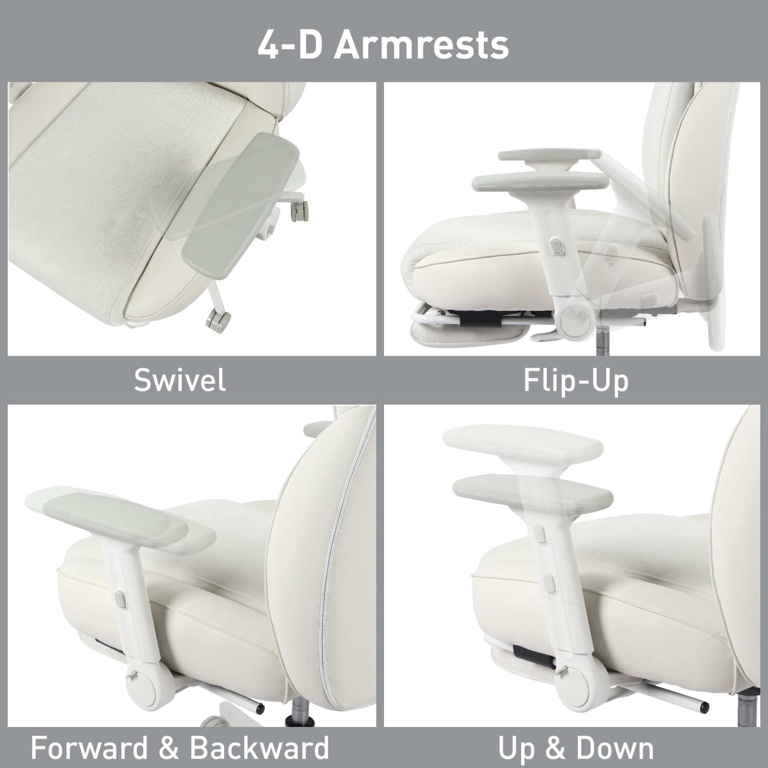 RS Gaming™ Saphira Ergonomic Fabric/Vegan Leather High-Back Gaming Chair With Footrest, Warm White, BIFMA Compliant - Image 6