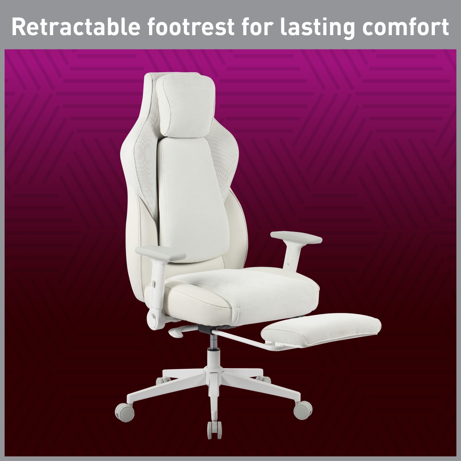 RS Gaming™ Saphira Ergonomic Fabric/Vegan Leather High-Back Gaming Chair With Footrest, Warm White, BIFMA Compliant - Image 8