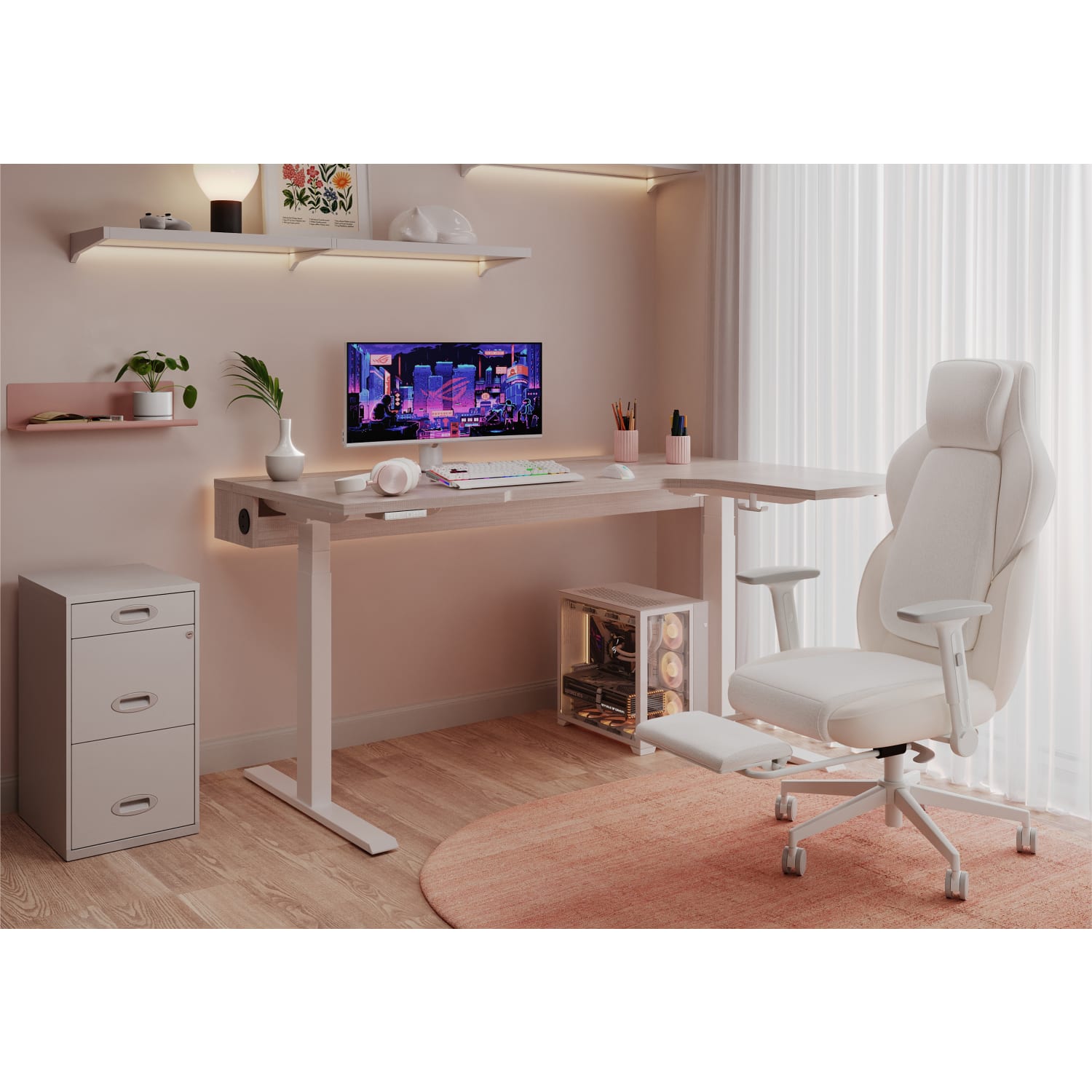 RS Gaming™ Saphira Ergonomic Fabric/Vegan Leather High-Back Gaming Chair With Footrest, Warm White, BIFMA Compliant - Image 11
