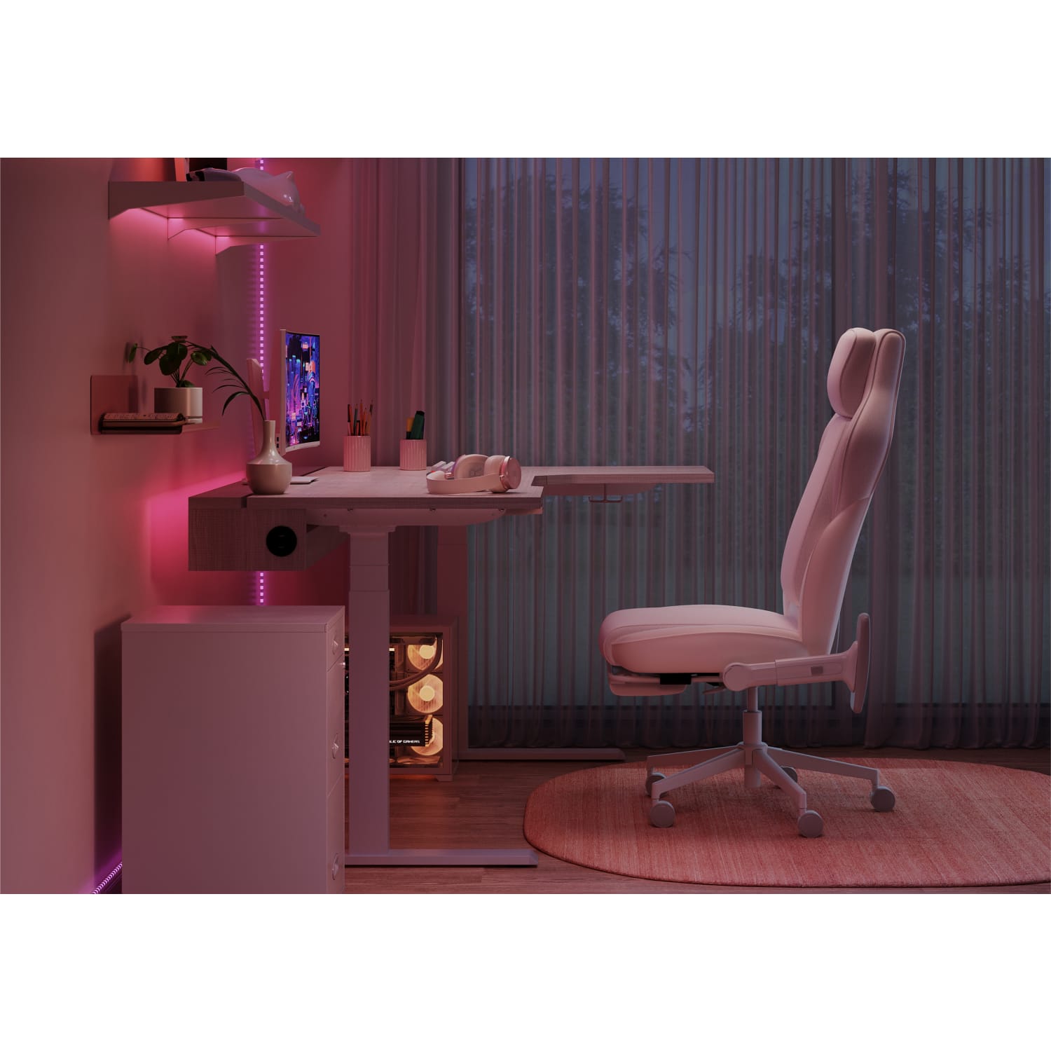 RS Gaming™ Saphira Ergonomic Fabric/Vegan Leather High-Back Gaming Chair With Footrest, Warm White, BIFMA Compliant - Image 12