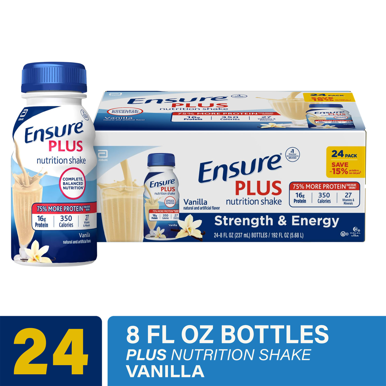 ENSURE PLUS Vanilla Meal Replacement Nutrition Shakes, 8 Oz, Pack Of 24 Bottles - Image 3