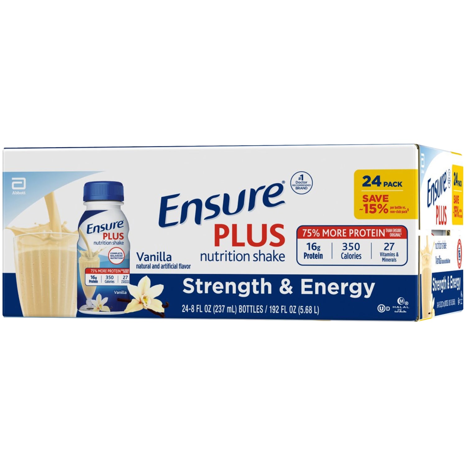 ENSURE PLUS Vanilla Meal Replacement Nutrition Shakes, 8 Oz, Pack Of 24 Bottles - Image 4