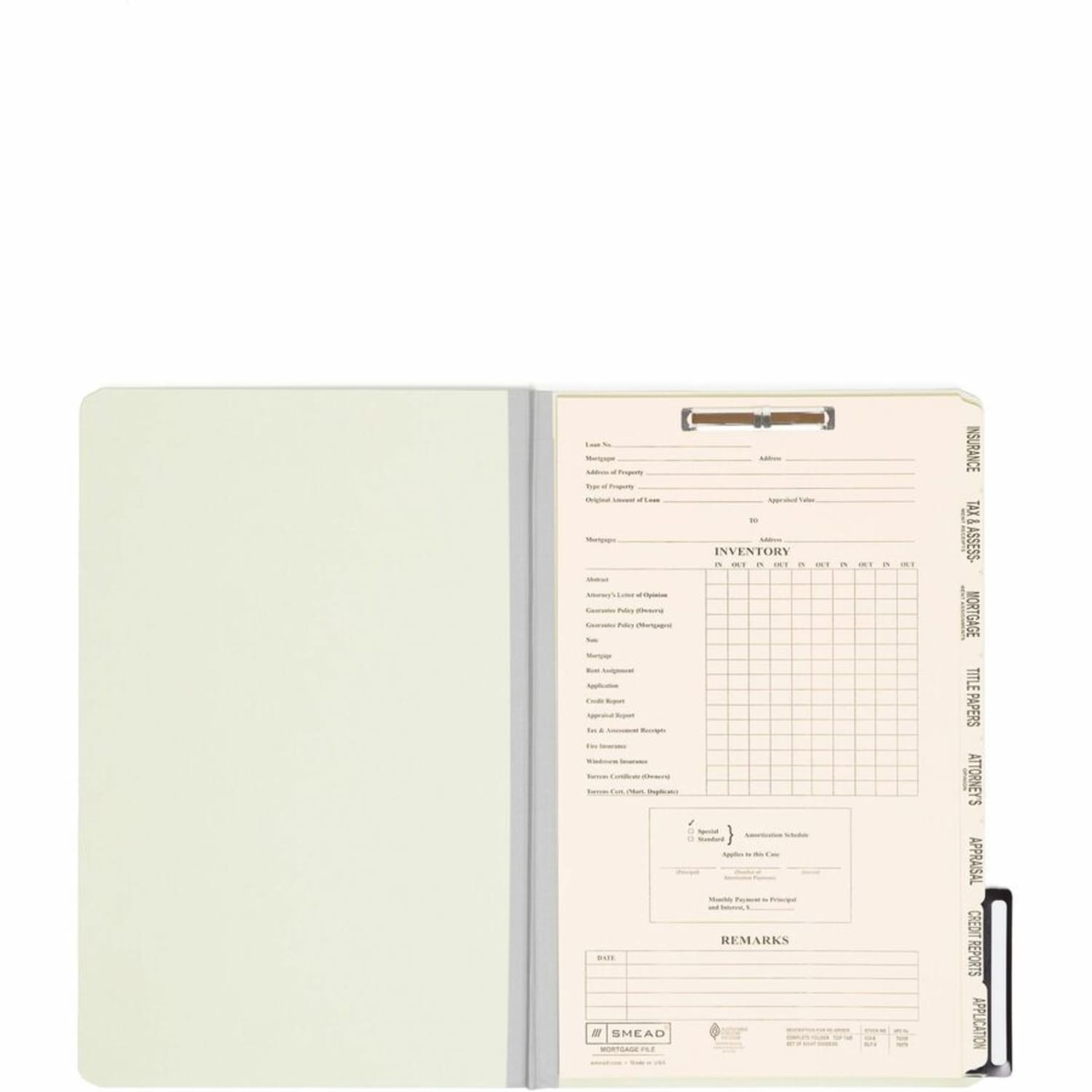 Smead Mortgage Pressboard Folders, 2/5 Cut, Legal Size, 100% Recycled, Green/Manila, Pack Of 10 - Image 4