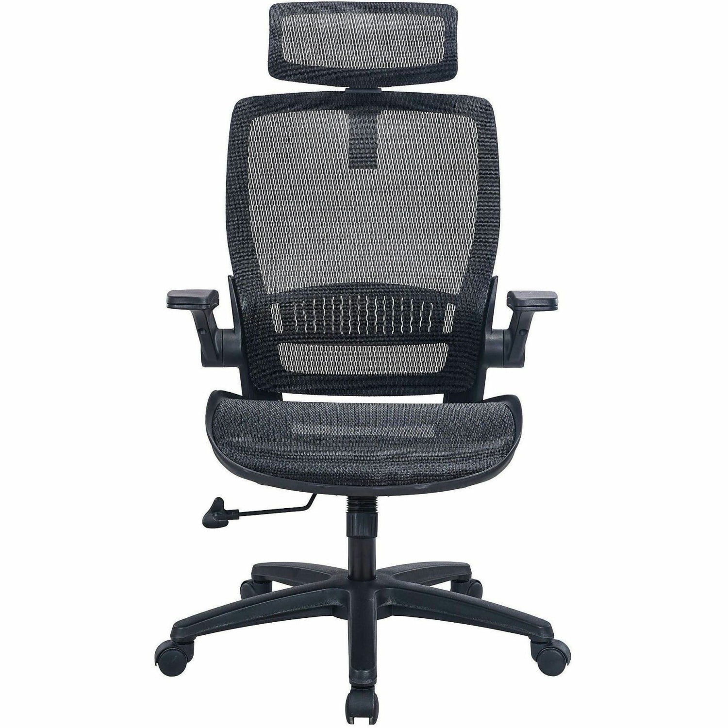 Lorell Lanser All-Mesh Chair with Flip-Up Arms - Mesh Seat Material - Mesh Back Material - High Back - 5-star Base - Black - Armrest - 1 Each - Image 3