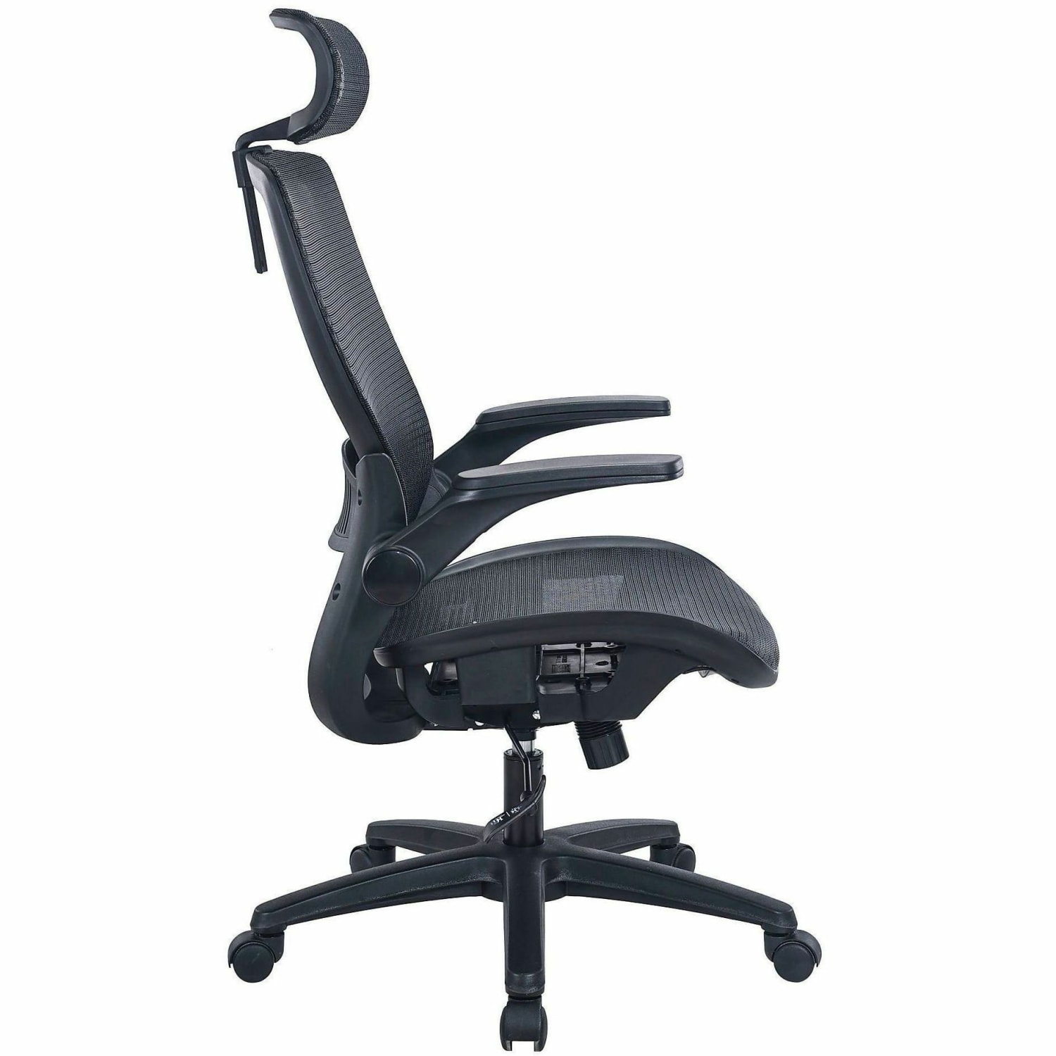 Lorell Lanser All-Mesh Chair with Flip-Up Arms - Mesh Seat Material - Mesh Back Material - High Back - 5-star Base - Black - Armrest - 1 Each - Image 4