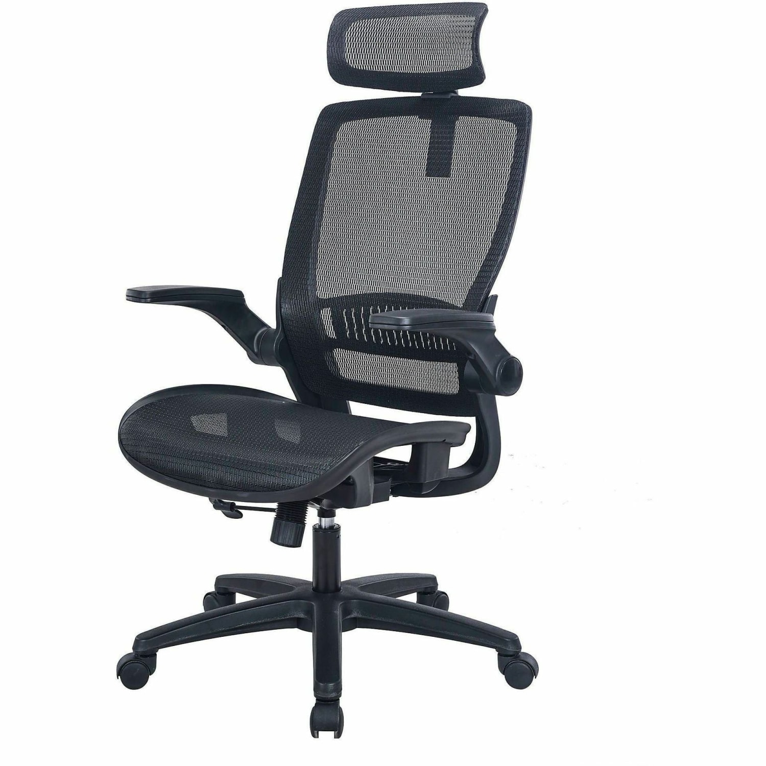 Lorell Lanser All-Mesh Chair with Flip-Up Arms - Mesh Seat Material - Mesh Back Material - High Back - 5-star Base - Black - Armrest - 1 Each - Image 5