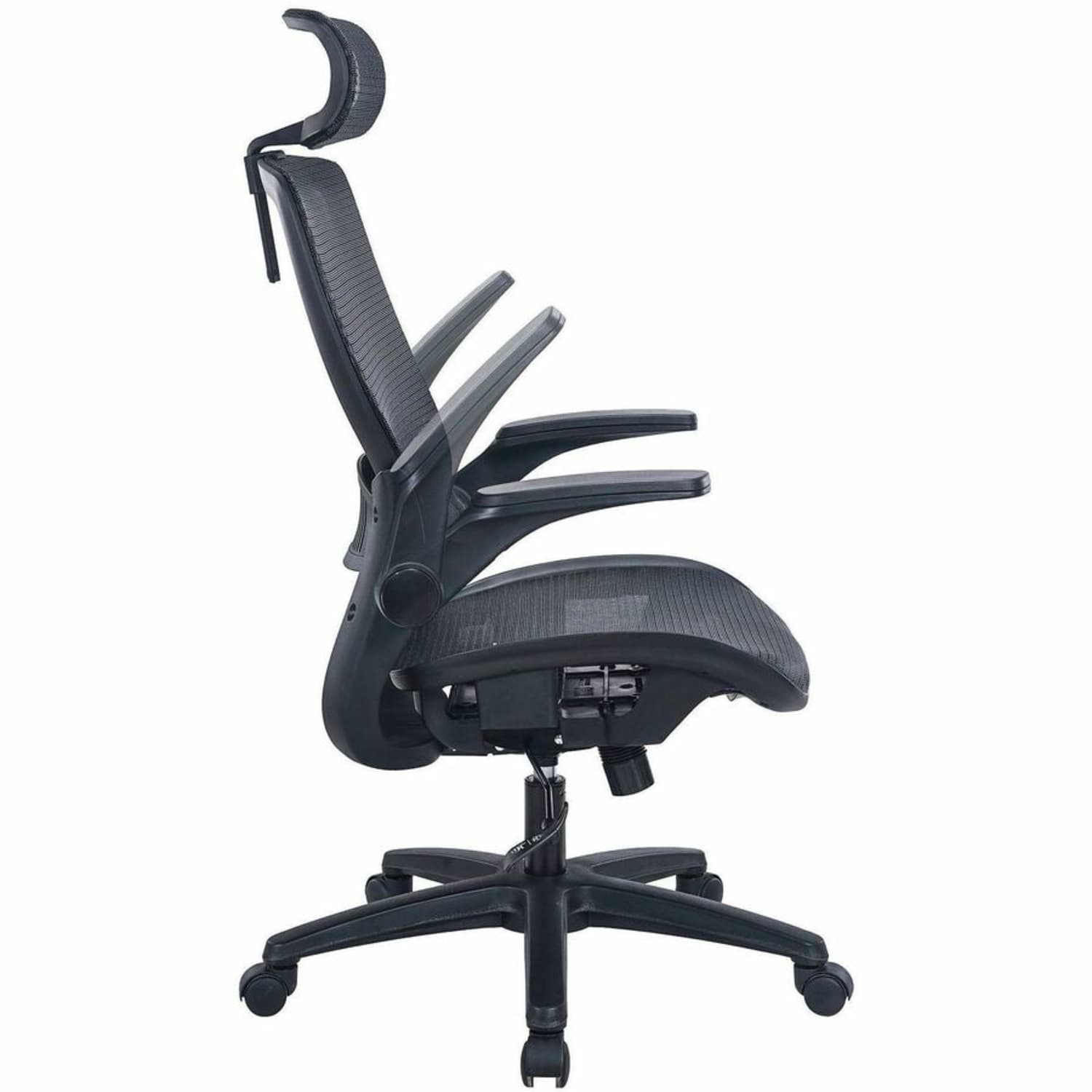 Lorell Lanser All-Mesh Chair with Flip-Up Arms - Mesh Seat Material - Mesh Back Material - High Back - 5-star Base - Black - Armrest - 1 Each - Image 6