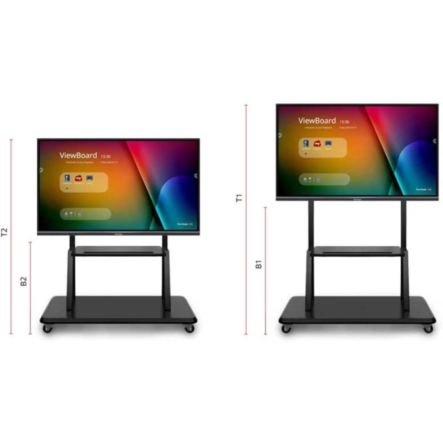 ViewSonic VB-STND-001 Mobile TV Cart for 55 to 86 inch screens up to 265 lbs, VESA Pattern Compatible for 400x200 to 900x600mm, Storage Tray, and Lockable Wheels - VB-STND-001 Display Stand - Image 5