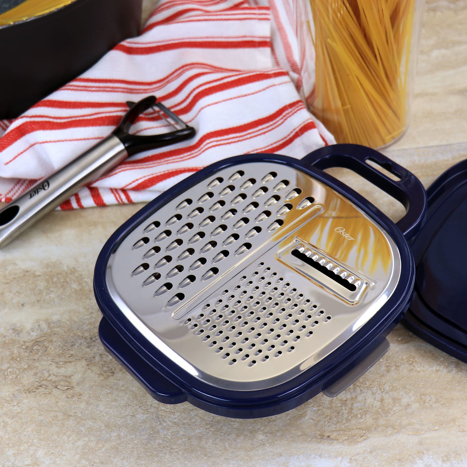 Oster Flat Bluemarine 3-Piece Grater And Container Set, Navy - Image 3