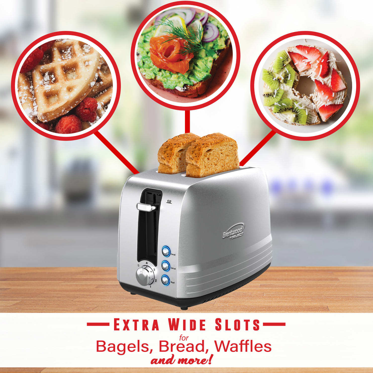 Brentwood Select Extra-Wide 2-Slot Stainless-Steel Toaster, Silver - Image 3