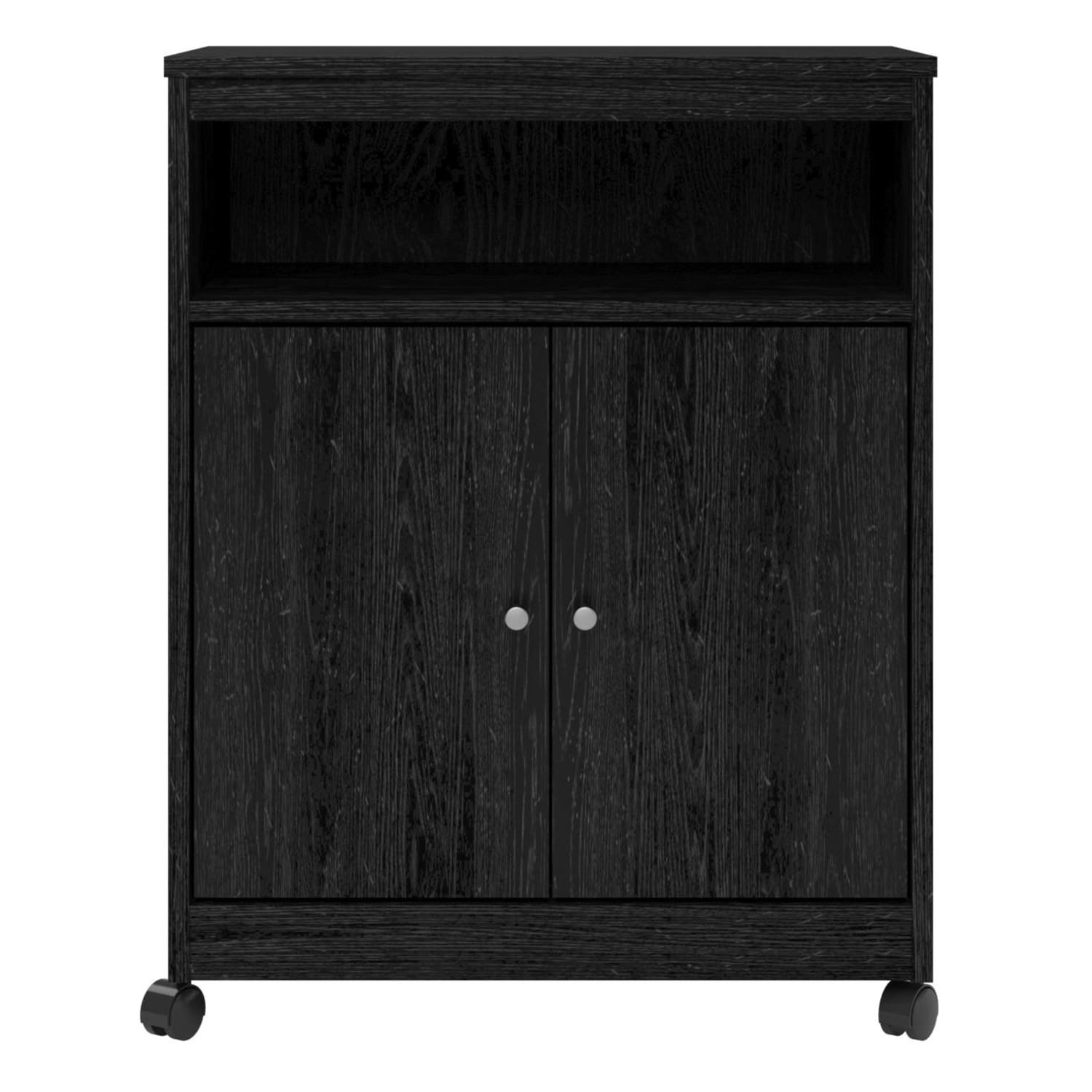 Ameriwood Home Landry Microwave Cart, With Cabinet, 30inH x 24inW x 15inD, Black Oak - Image 3