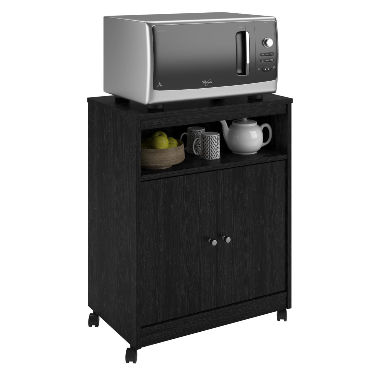 Ameriwood Home Landry Microwave Cart, With Cabinet, 30inH x 24inW x 15inD, Black Oak - Image 4