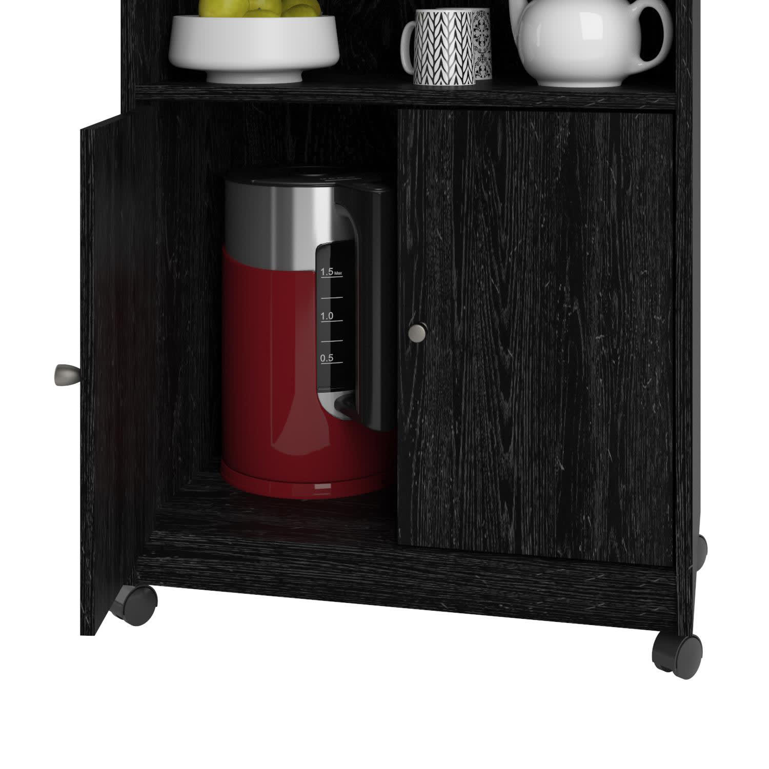Ameriwood Home Landry Microwave Cart, With Cabinet, 30inH x 24inW x 15inD, Black Oak - Image 6
