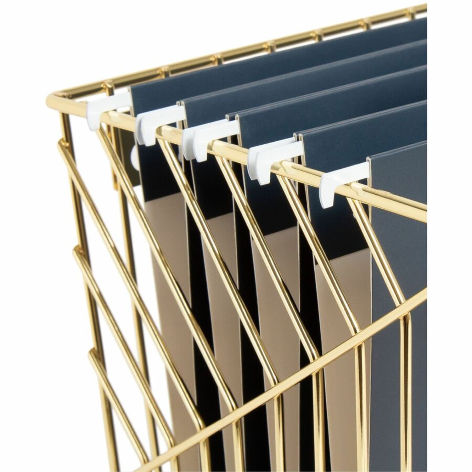 U Brands Vena Hanging File Basket - 6.8in Height x 9.5in Width12.4in Length - Desktop - Gold - Metal - 1 Each - Image 5
