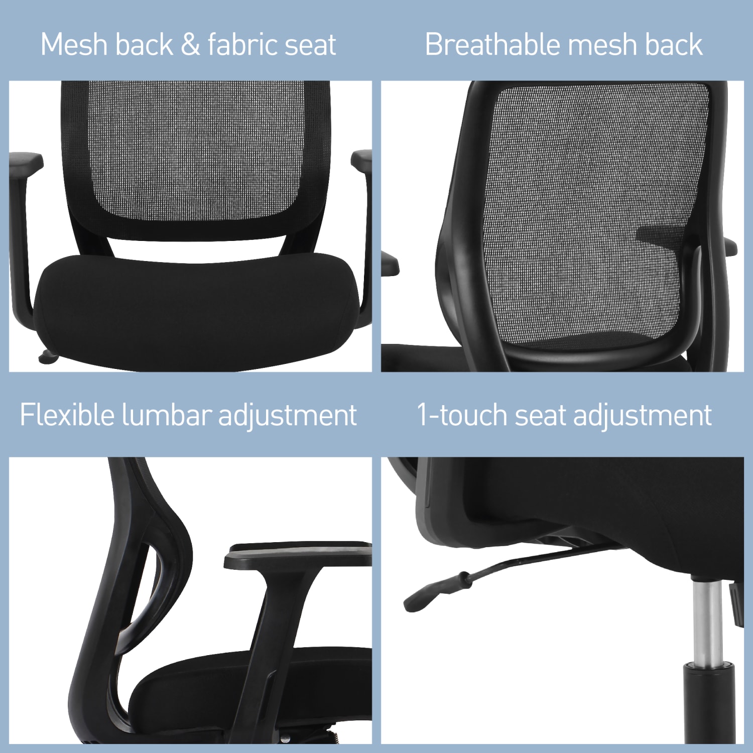 Realspace Sensi Mesh/Fabric Low-Back Task Office Chair, Black, BIFMA Compliant - Image 9