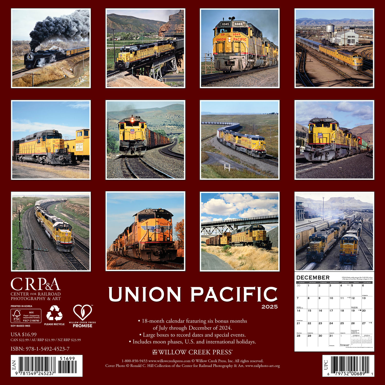 2025 Willow Creek Press Monthly Wall Calendar, 12in x 12in, Union Pacific, January 2025 to December 2025, 45237 - Image 6