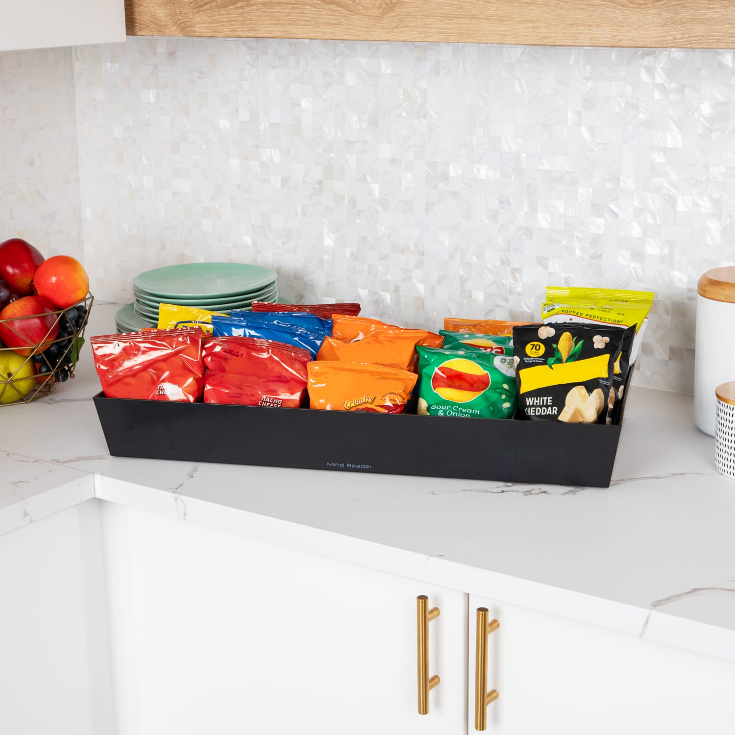 Mind Reader Snack Tray Countertop Organizer Condiment Holder, 3/1/4inH x 12inW x 24inL, Black - Image 3
