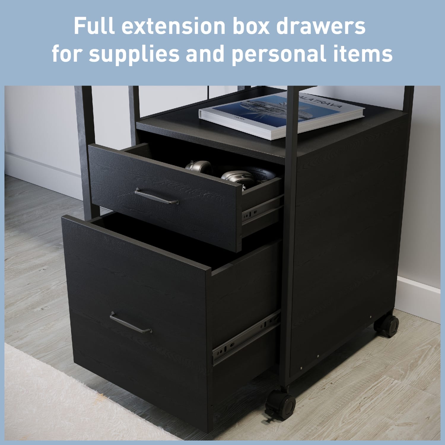 Realspace Rezio 16inD Mobile 2-Drawer Storage Cabinet, Black, BIFMA Compliant - Image 6