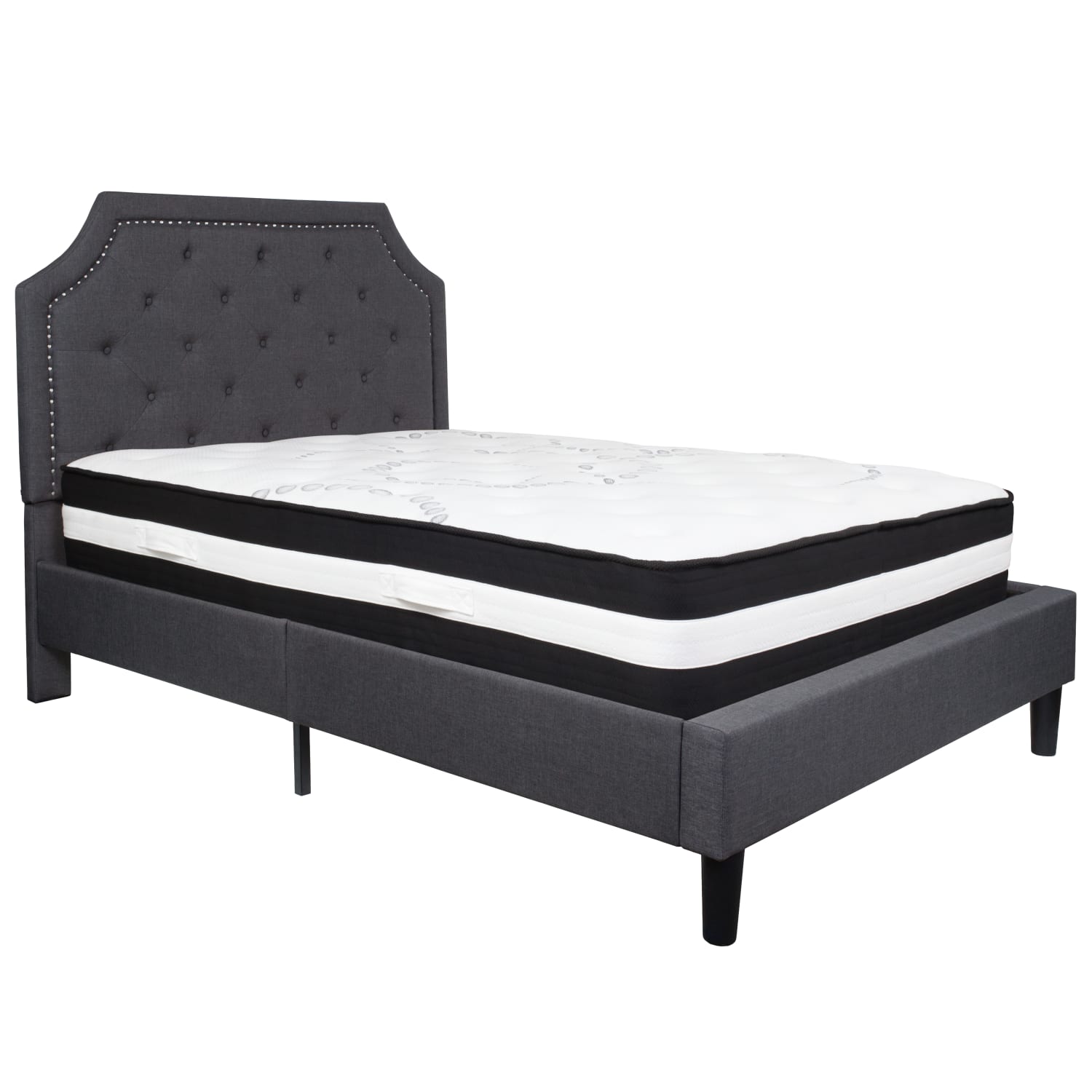 Flash Furniture Brighton Arched Tufted Upholstered Platform Bed And Pocket Spring Mattress, Full, Dark Gray - Image 3
